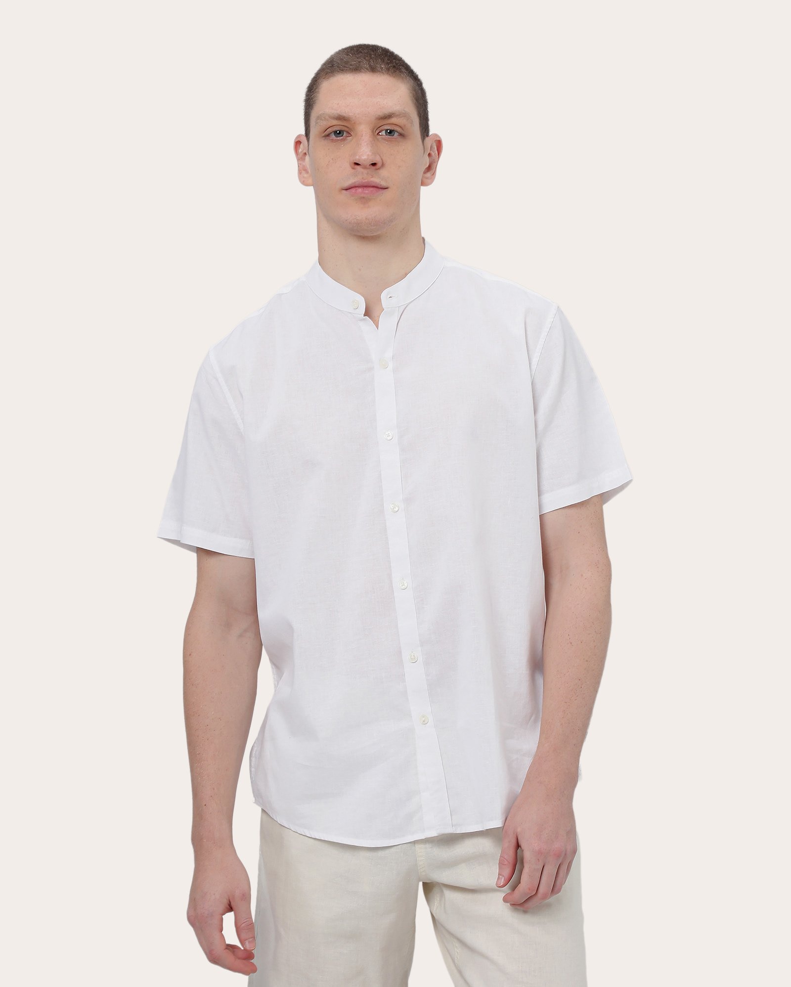 Camisa masculina regular com linho - Branco
