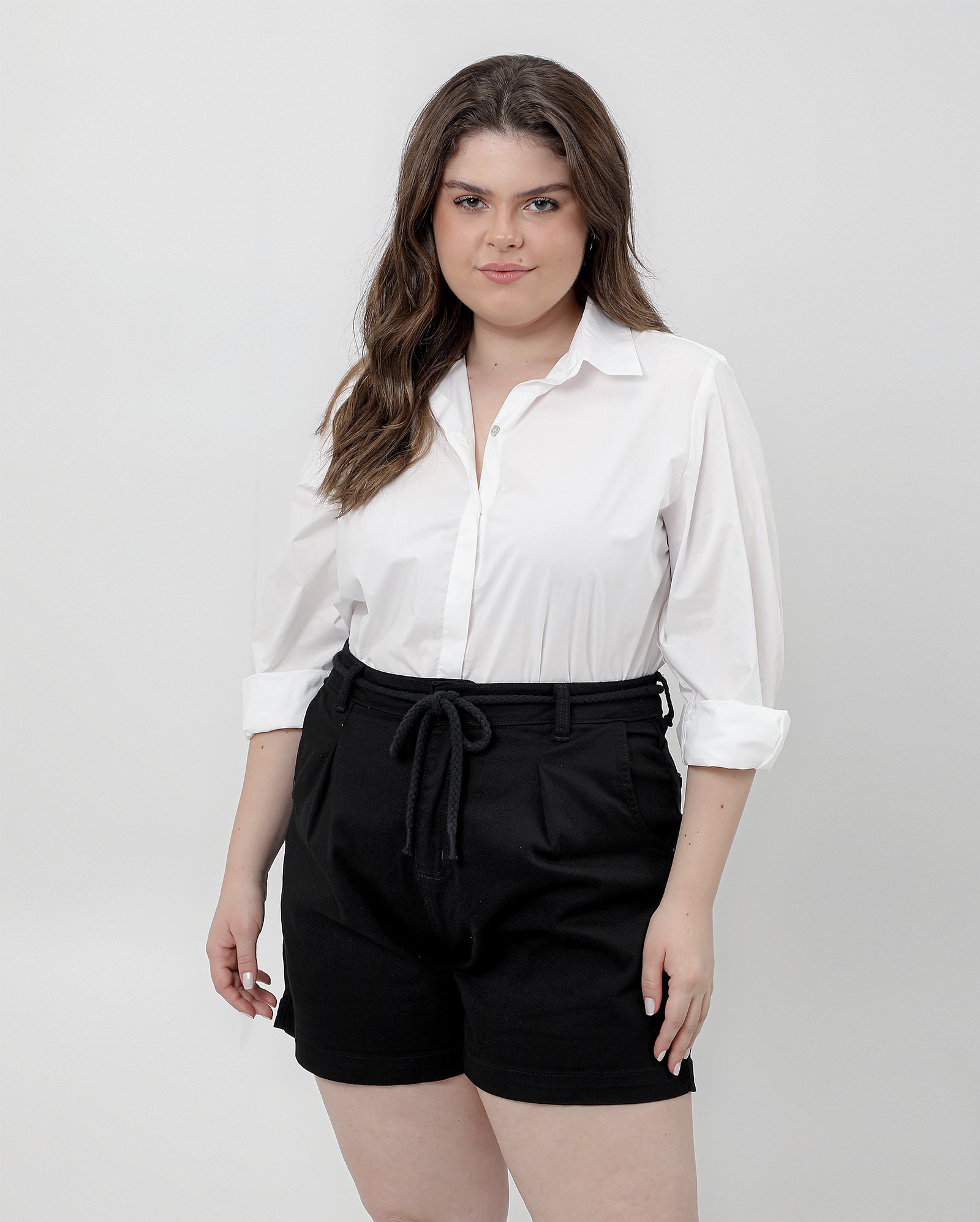 Short jeans plus size feminino chino alfaiatado com amarração | Pool Jeans