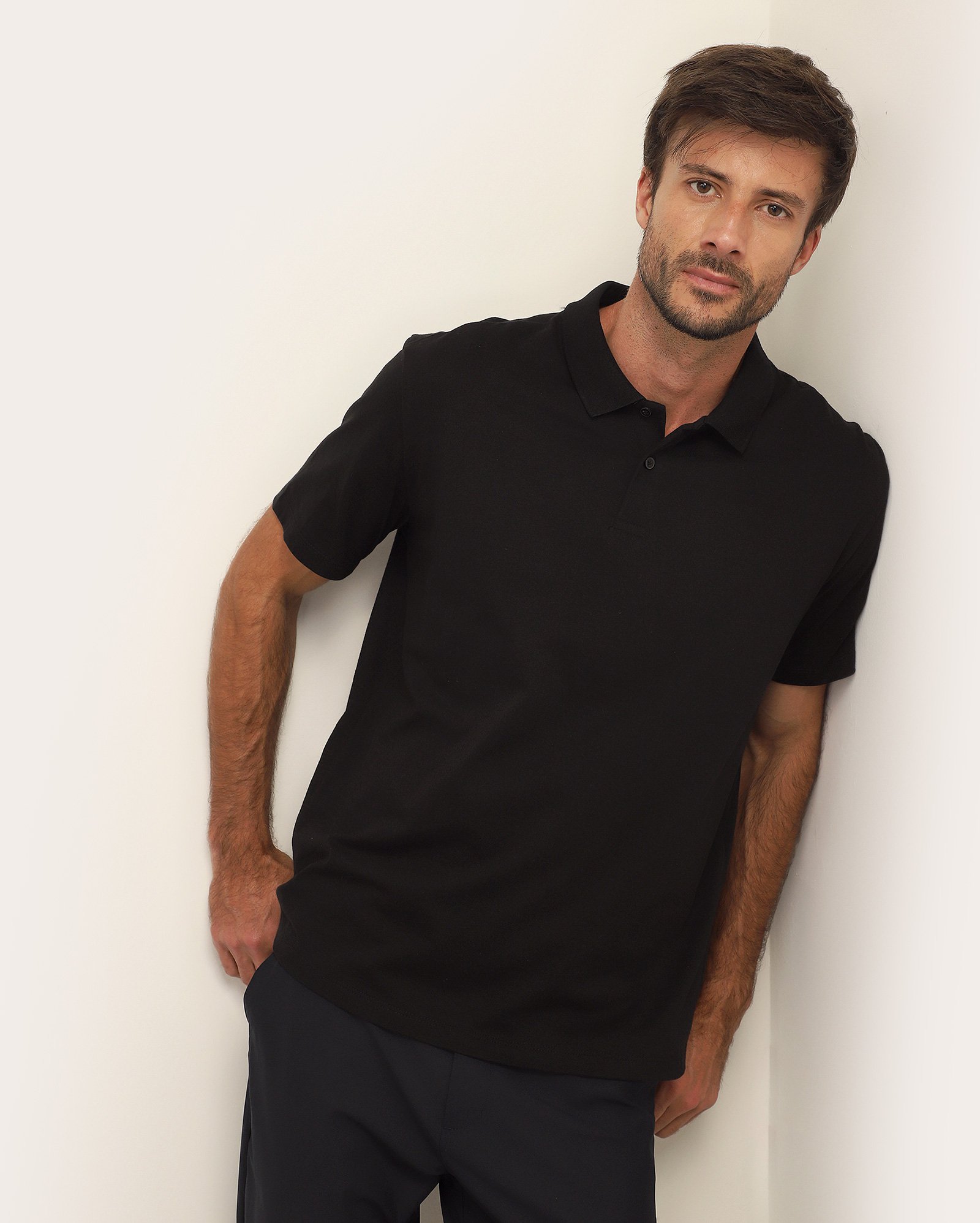 Camisa polo masculina Pool Legacy regular - Preto Mescla