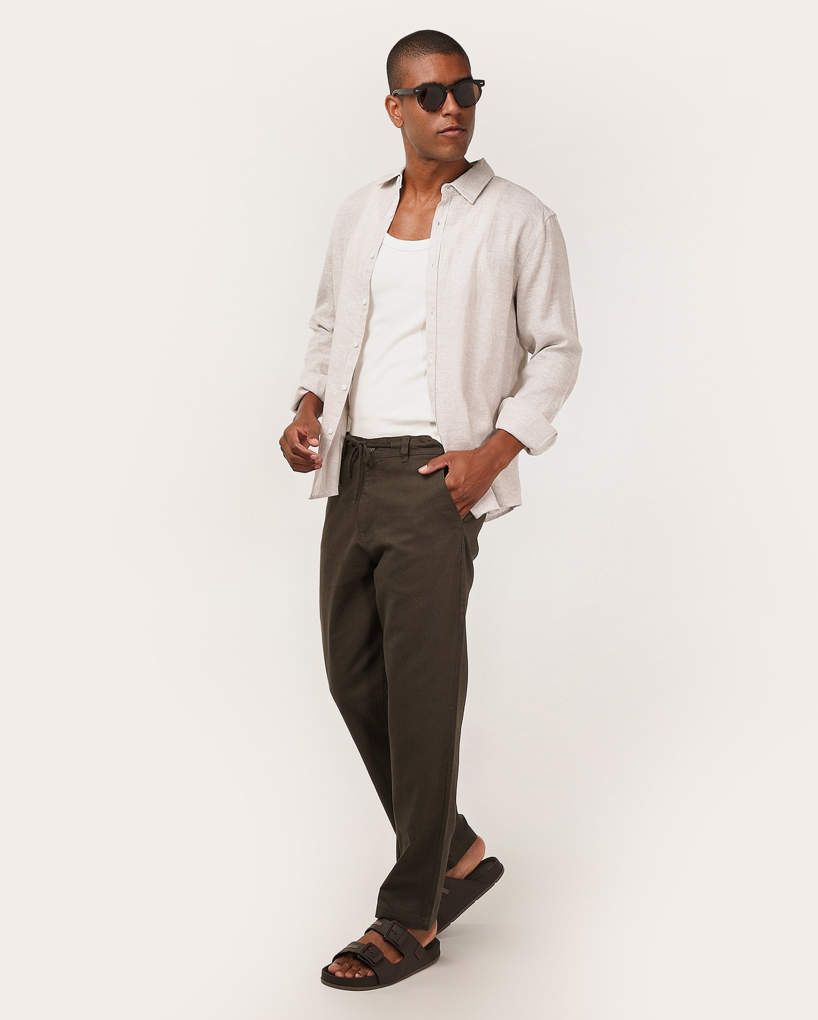 Calça masculina slim com linho e cordão - Cinza Escuro | Original