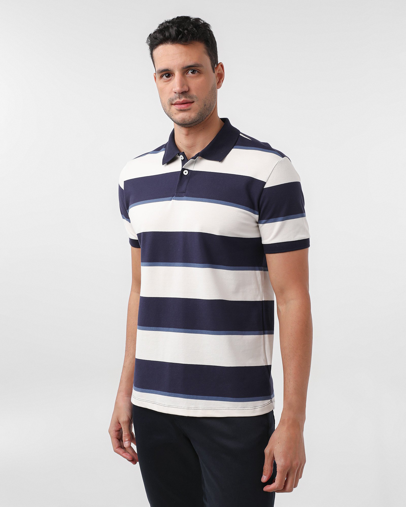 Camisa polo masculina regular listrada branca | Pool Basics