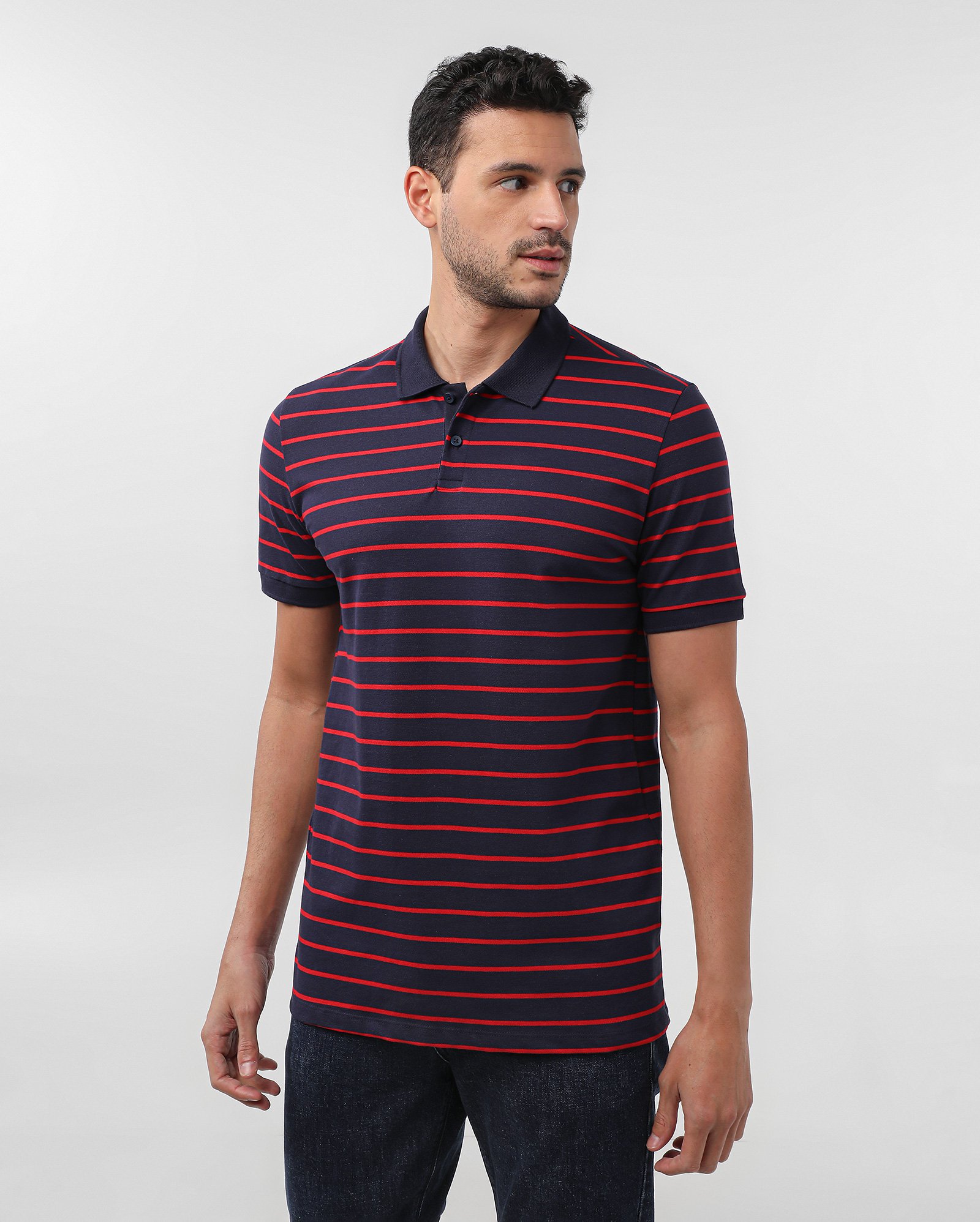Camisa polo masculina regular listrada azul | Pool Basics