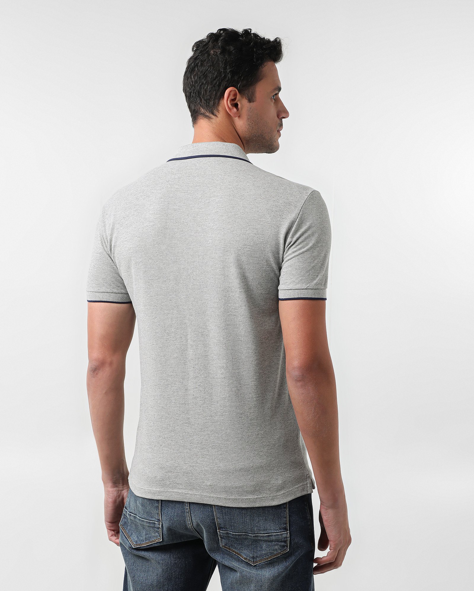 Camisa polo masculina ribana listrada manga curta cinza | Original by Riachuelo