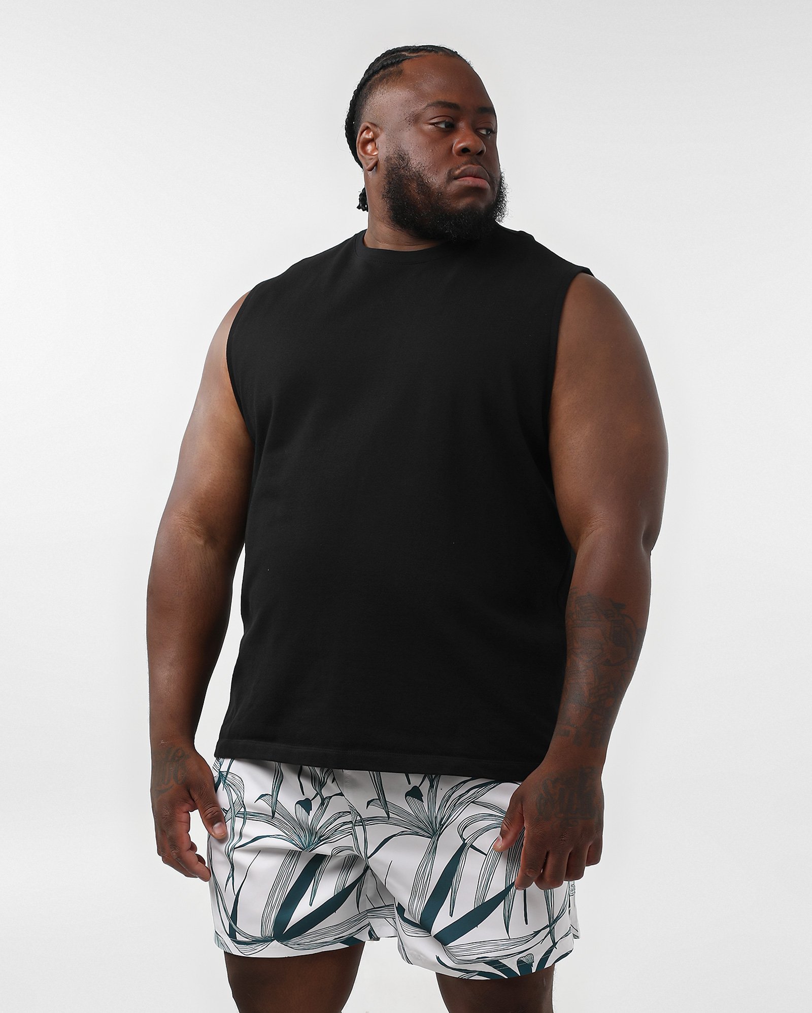 Short água plus size masculino com cordão folhagens branco | Original Plus by Riachuelo