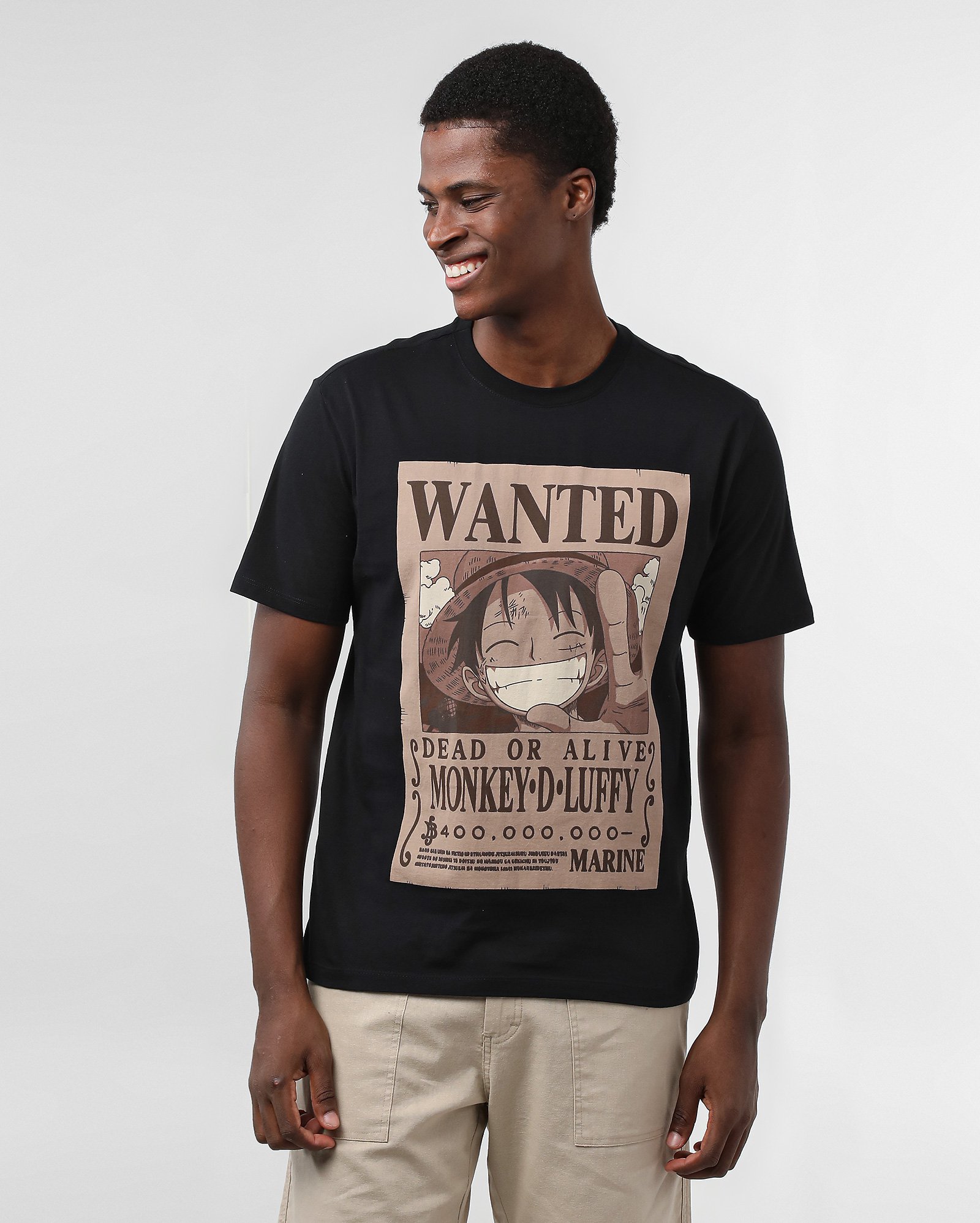 Camiseta masculina regular Luffy Wanted preta | One Piece