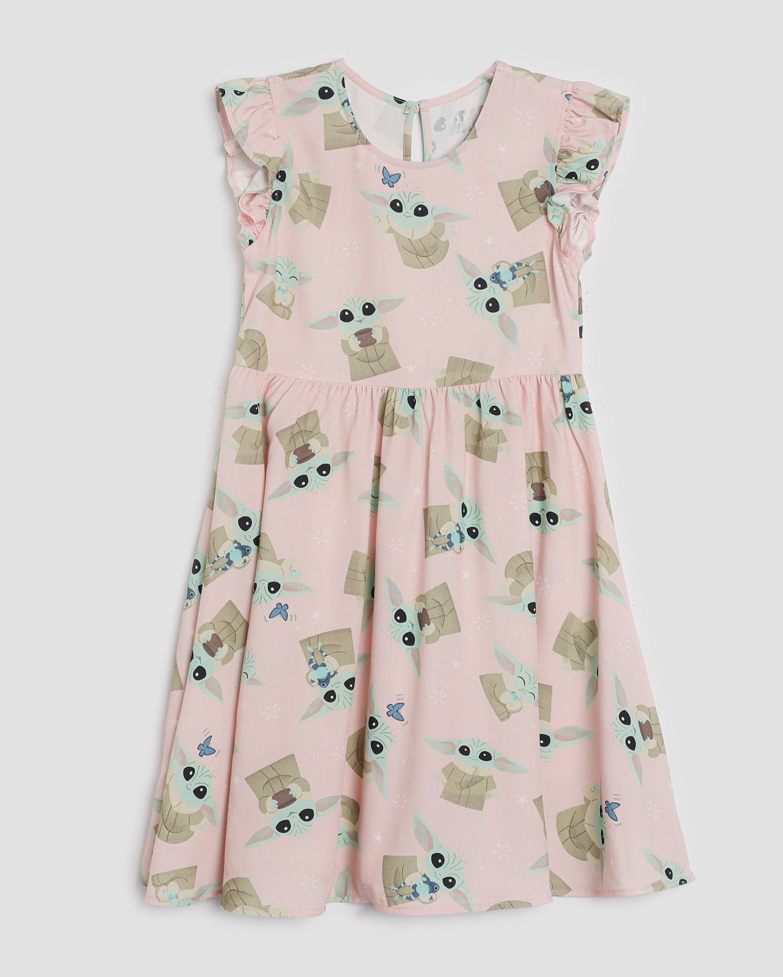 Vestido infantil evasê Star Wars Yoda 4-10A rosa | FANLAB