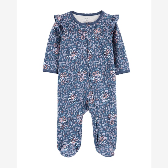 Macacão bebê floral com babados azul | Carter's