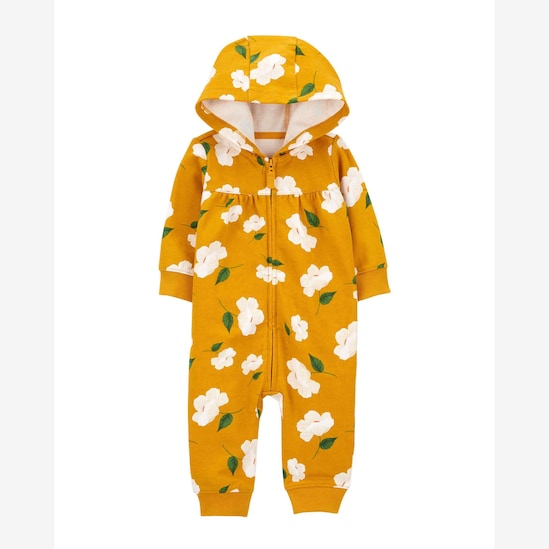 Macacão bebê floral com capuz laranja | Carter's