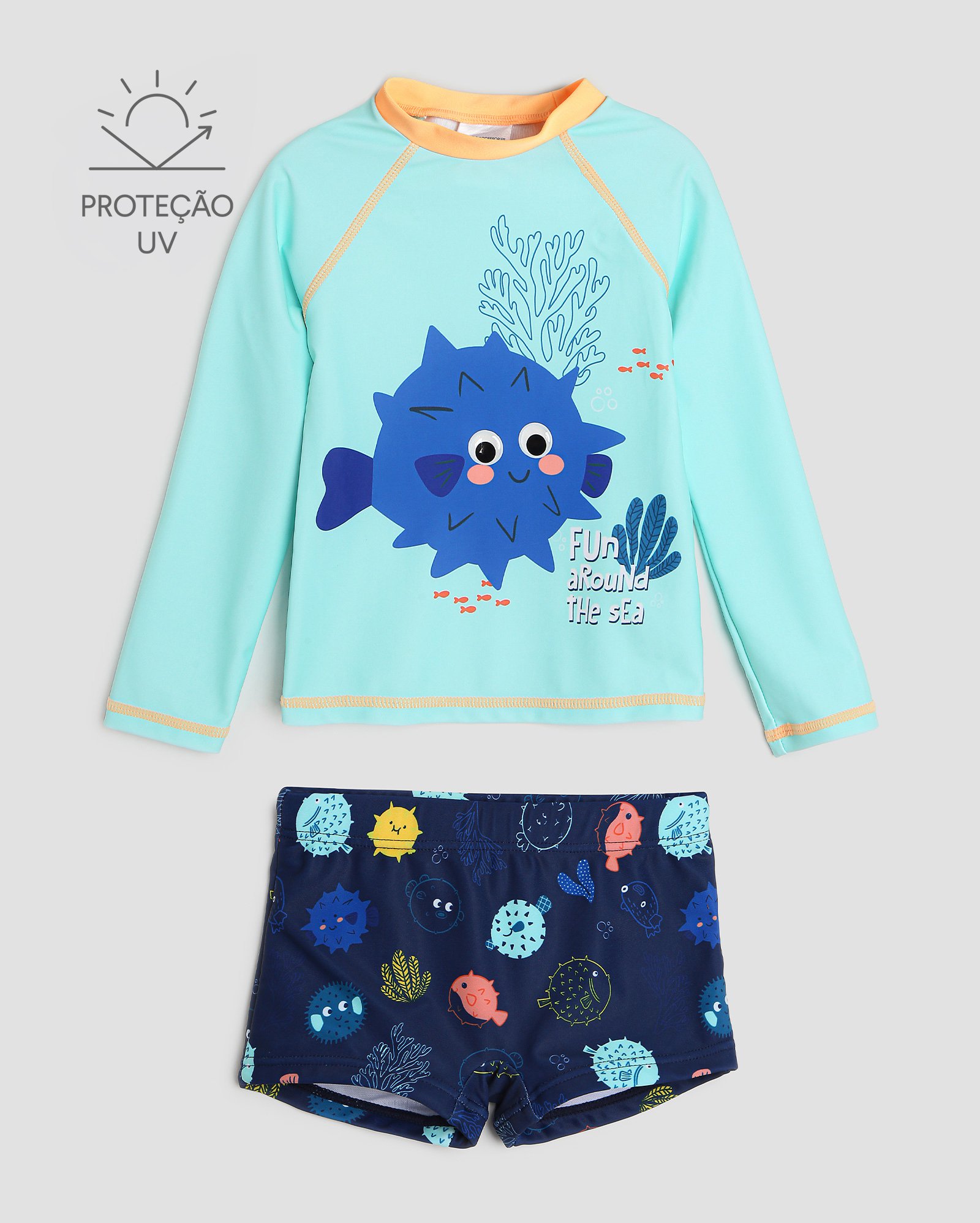 Conjunto de praia infantil fundo do mar 1-4A multicor