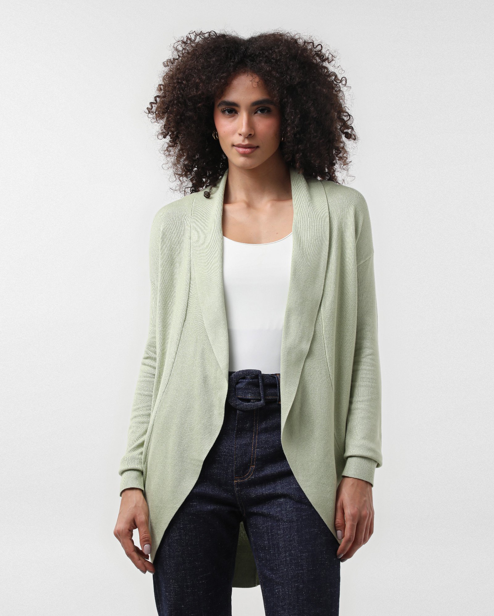 Cardigan feminino em tricot alongado - Verde Claro | AK by Riachuelo