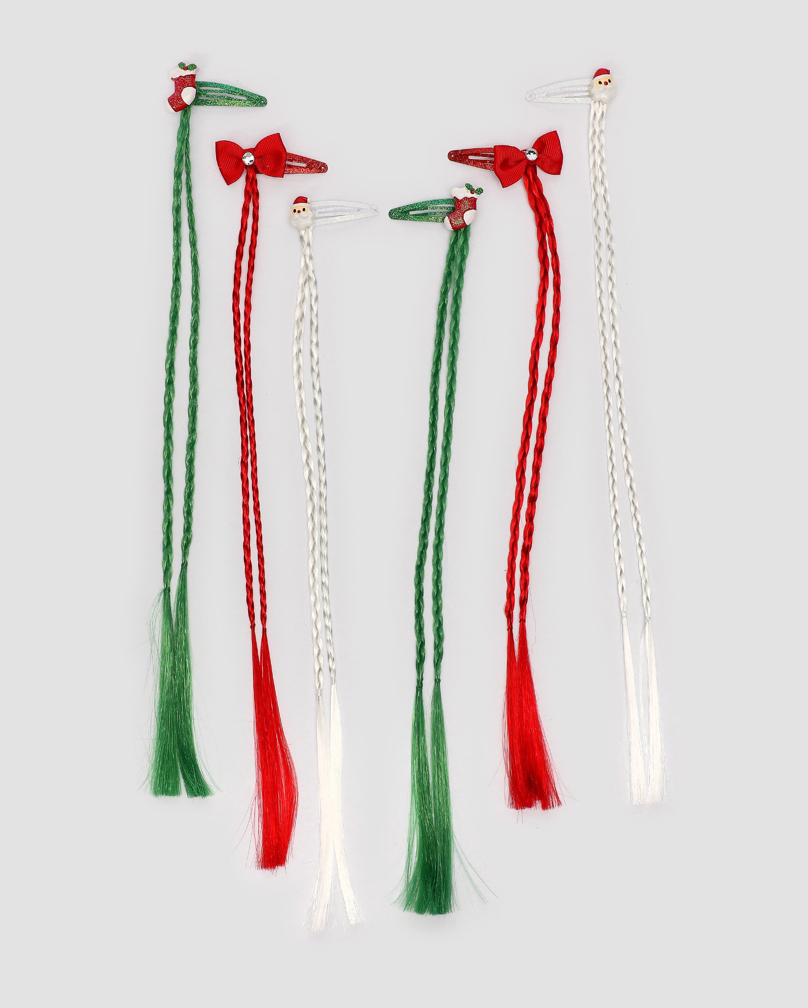 Kit presilha de cabelo infantil 6 peças natalinas com trança multicor