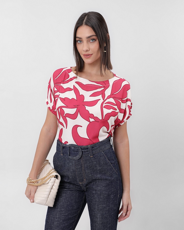 Riachuelo Blusa feminina manga curta folhas de outono branca