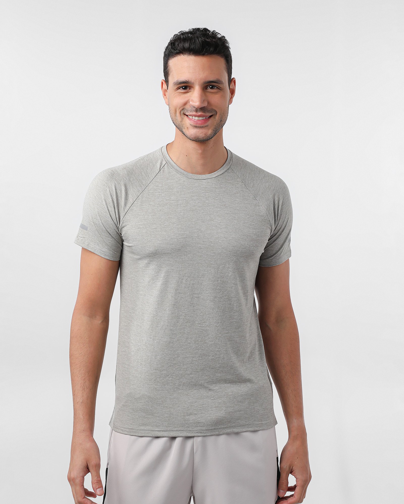 Camiseta esportiva masculina tecido flamê slim - Cinza Claro Mescla | Body Work