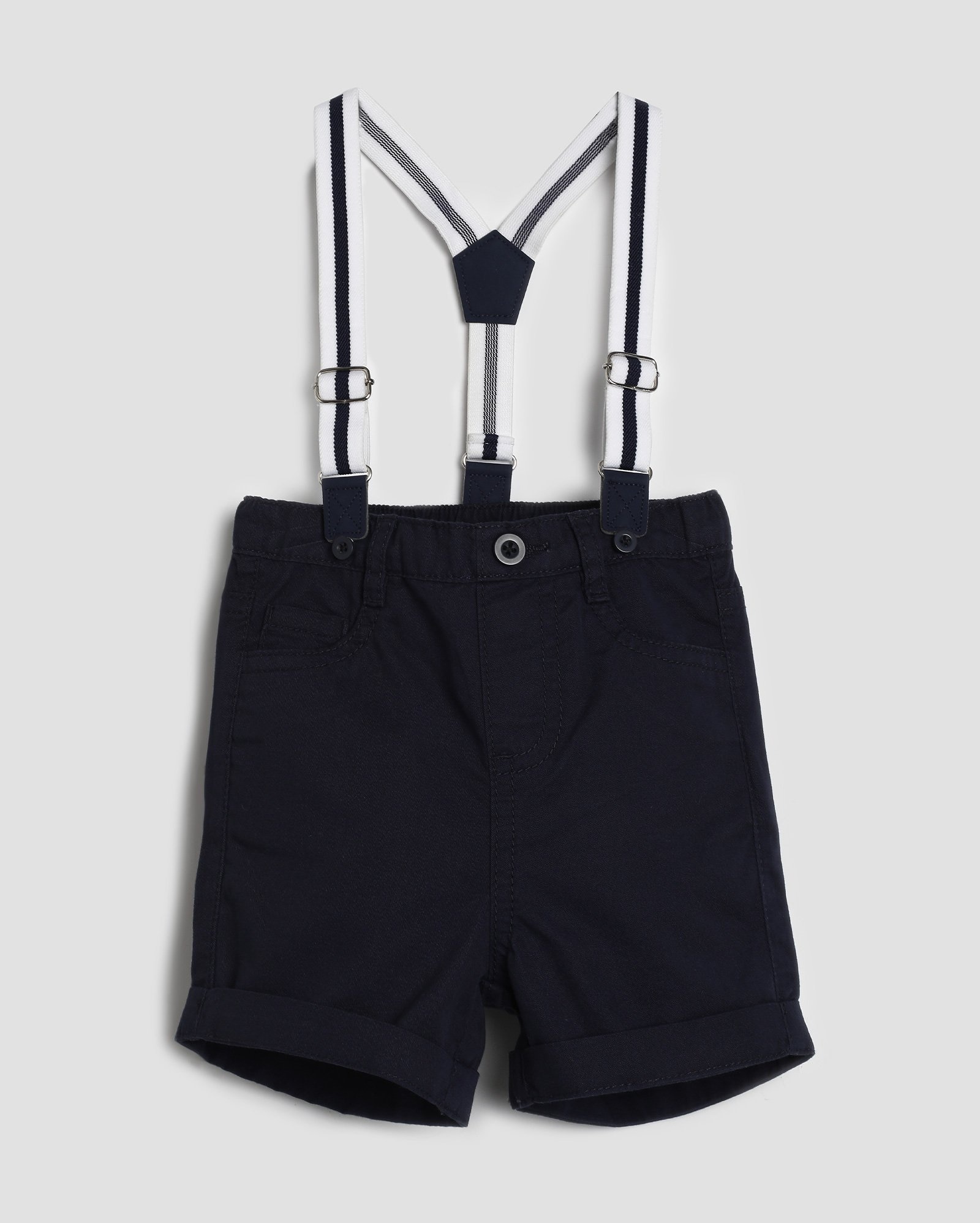 Bermuda jeans color bebê com suspensório - Azul Escuro | Baby Way