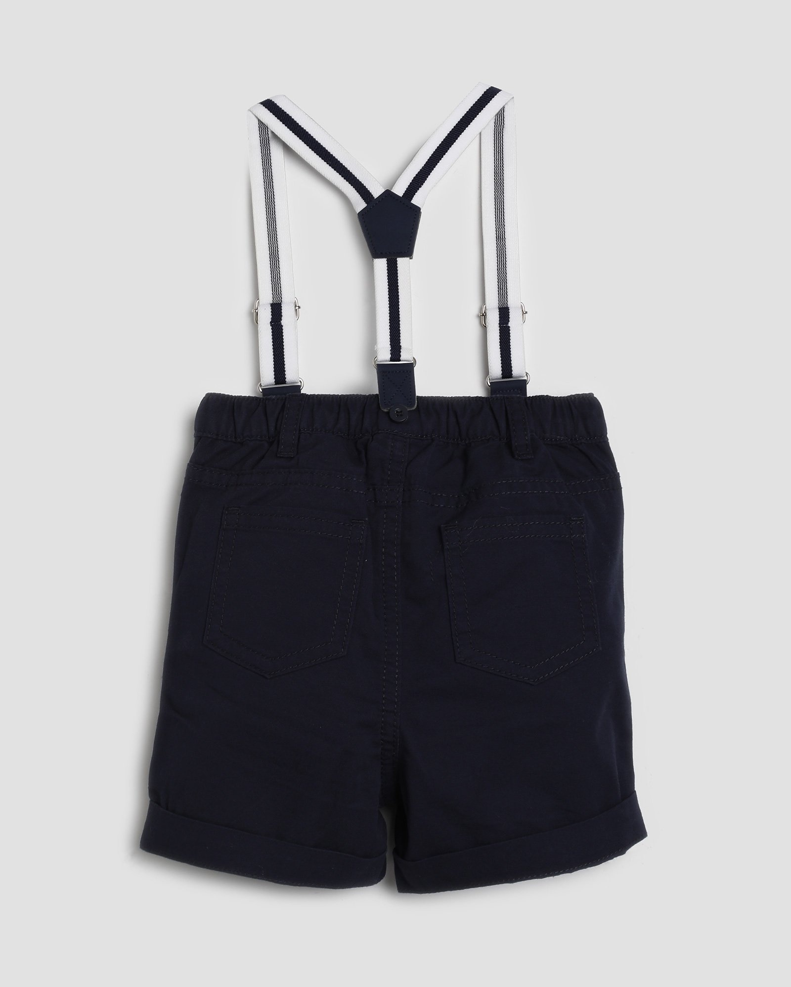 Bermuda jeans color bebê com suspensório - Azul Escuro | Baby Way
