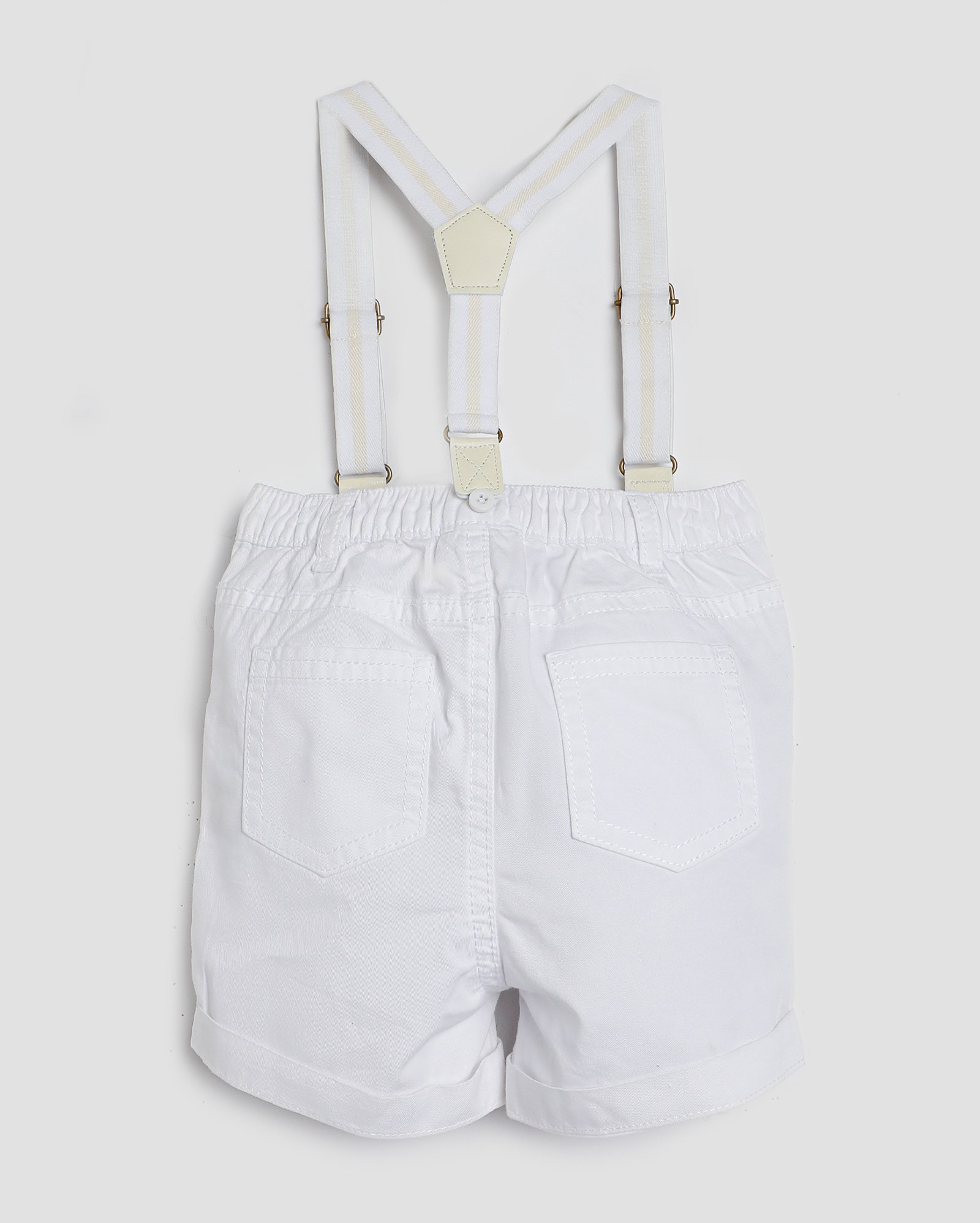Bermuda jeans color bebê com suspensório - Branco | Baby Way