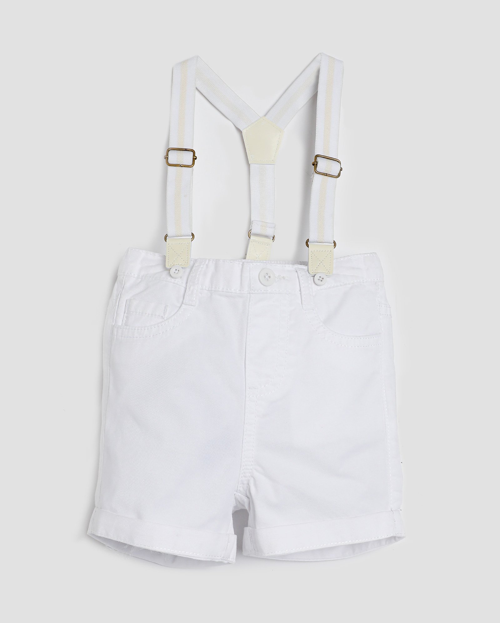Bermuda jeans color bebê com suspensório - Branco | Baby Way