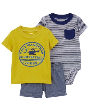 Conjunto curto bebê 3 peças listrado multicor | Carter's
