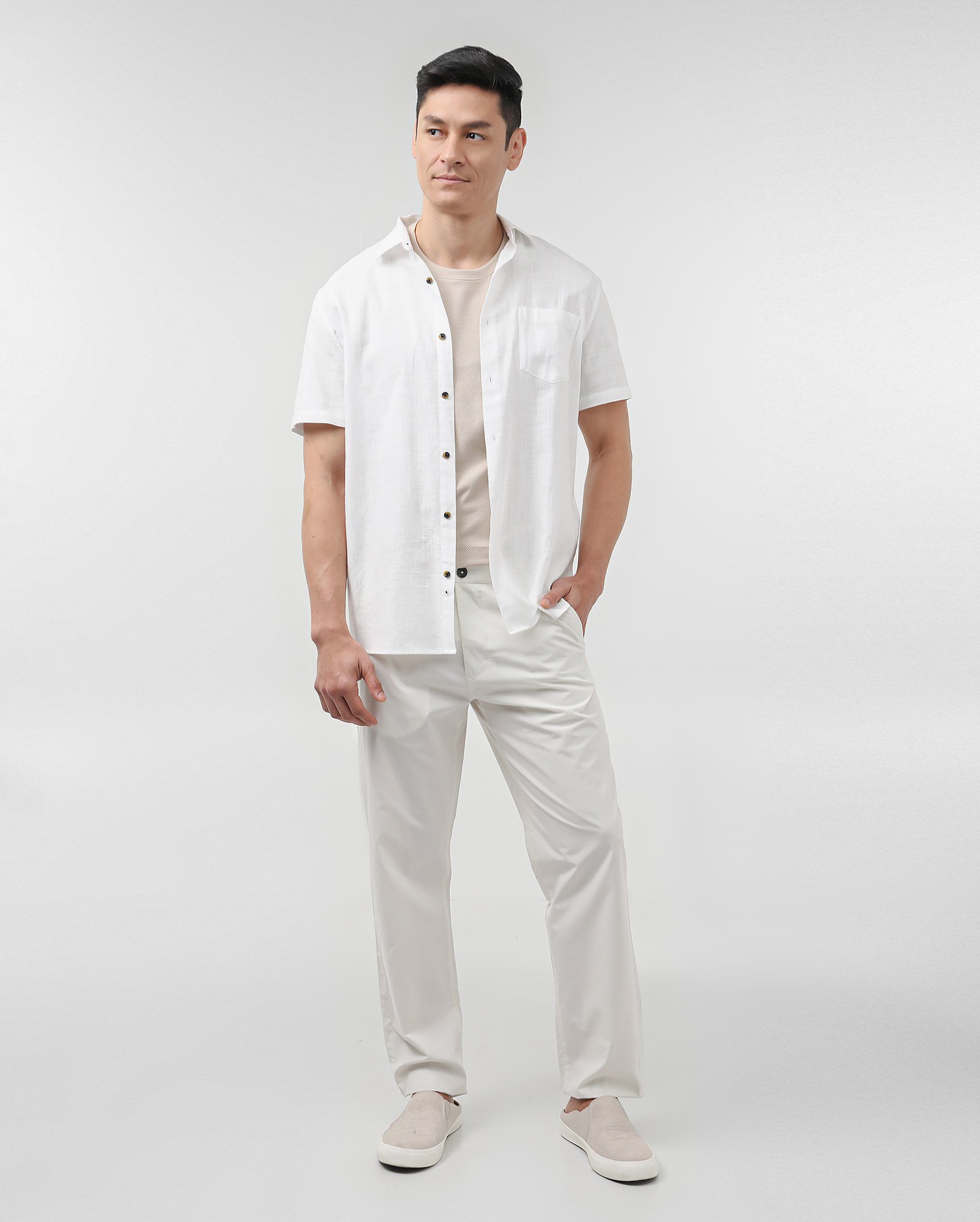 Calça masculina de algodão regular paper touch - Branco