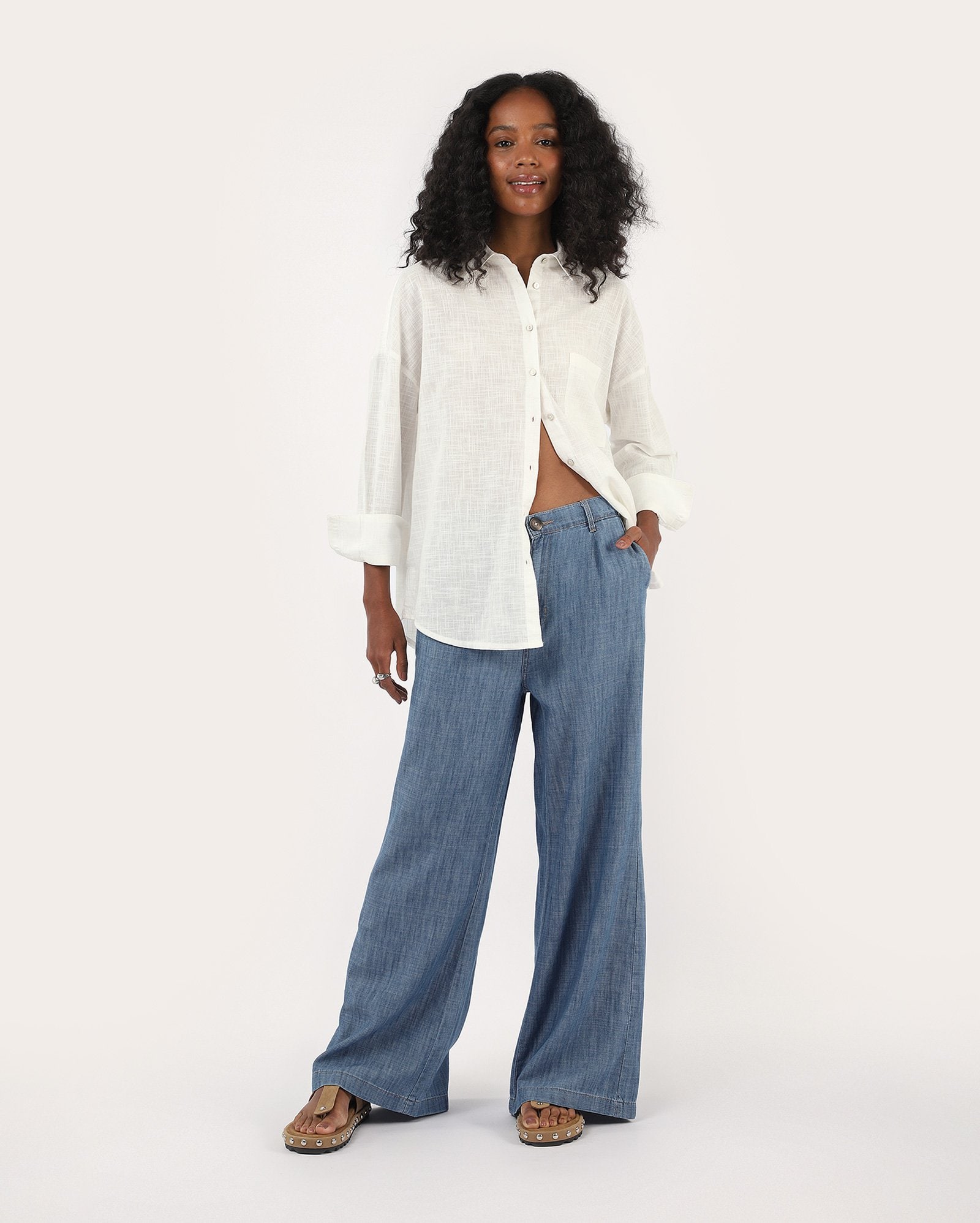Calça jeans feminina wide leg cintura alta - denim médio | Pool Jeans