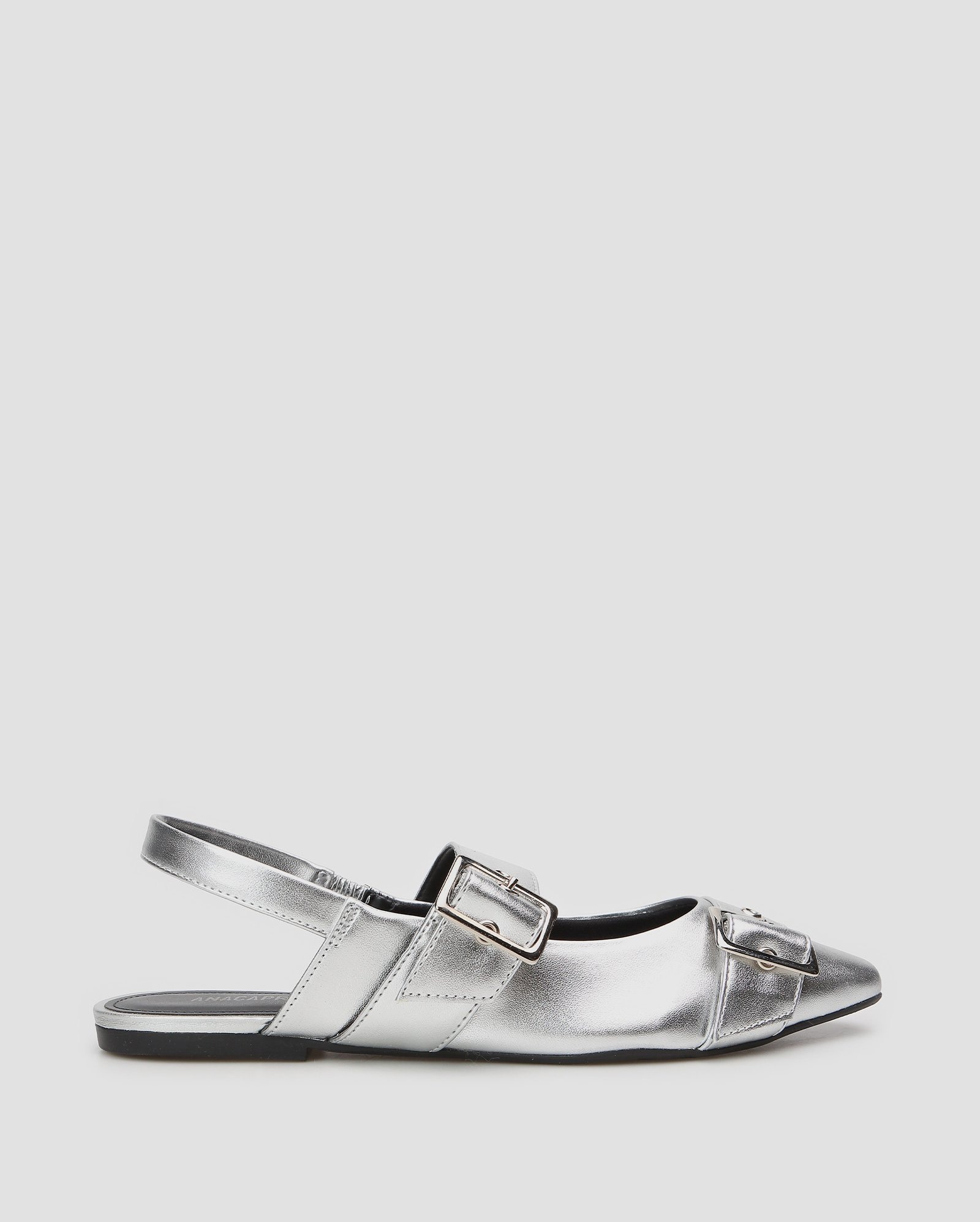 Sapatilha feminina slingback com fivela prata | Anacapri