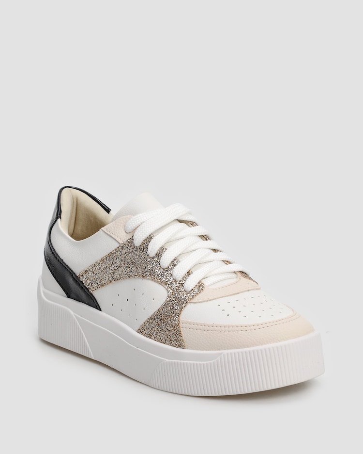 Riachuelo Tênis feminino street com brilho branco Riachuelo