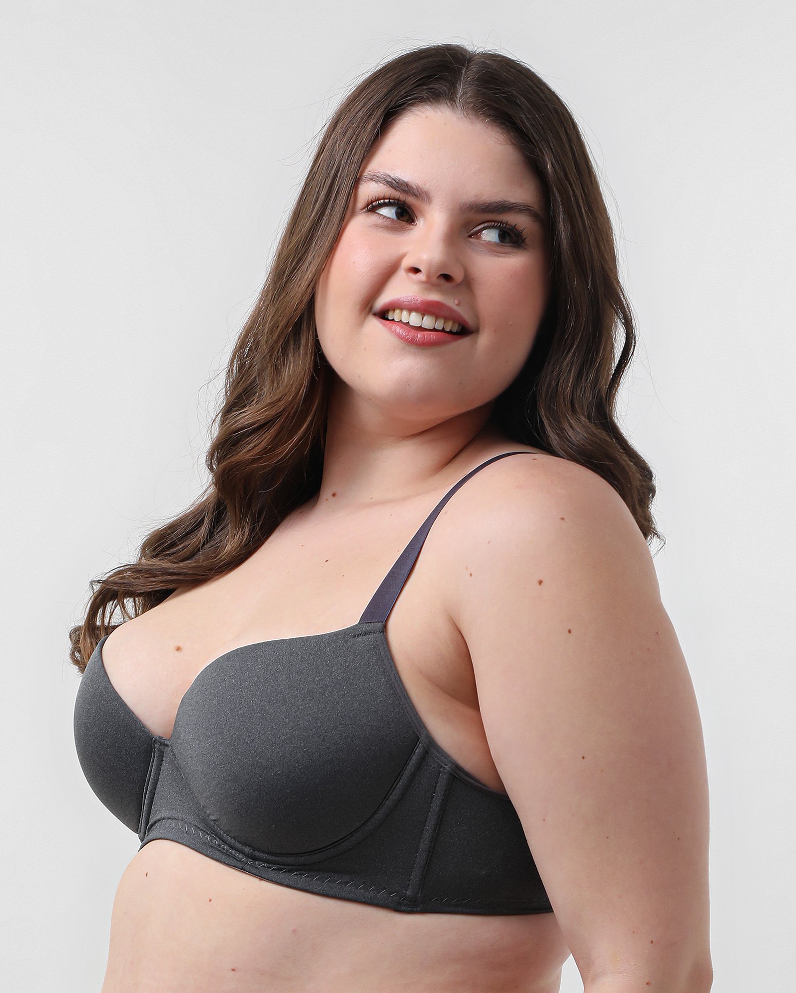 Sutiã base plus size alças reguláveis com bojo - Cinza Escuro Mescla