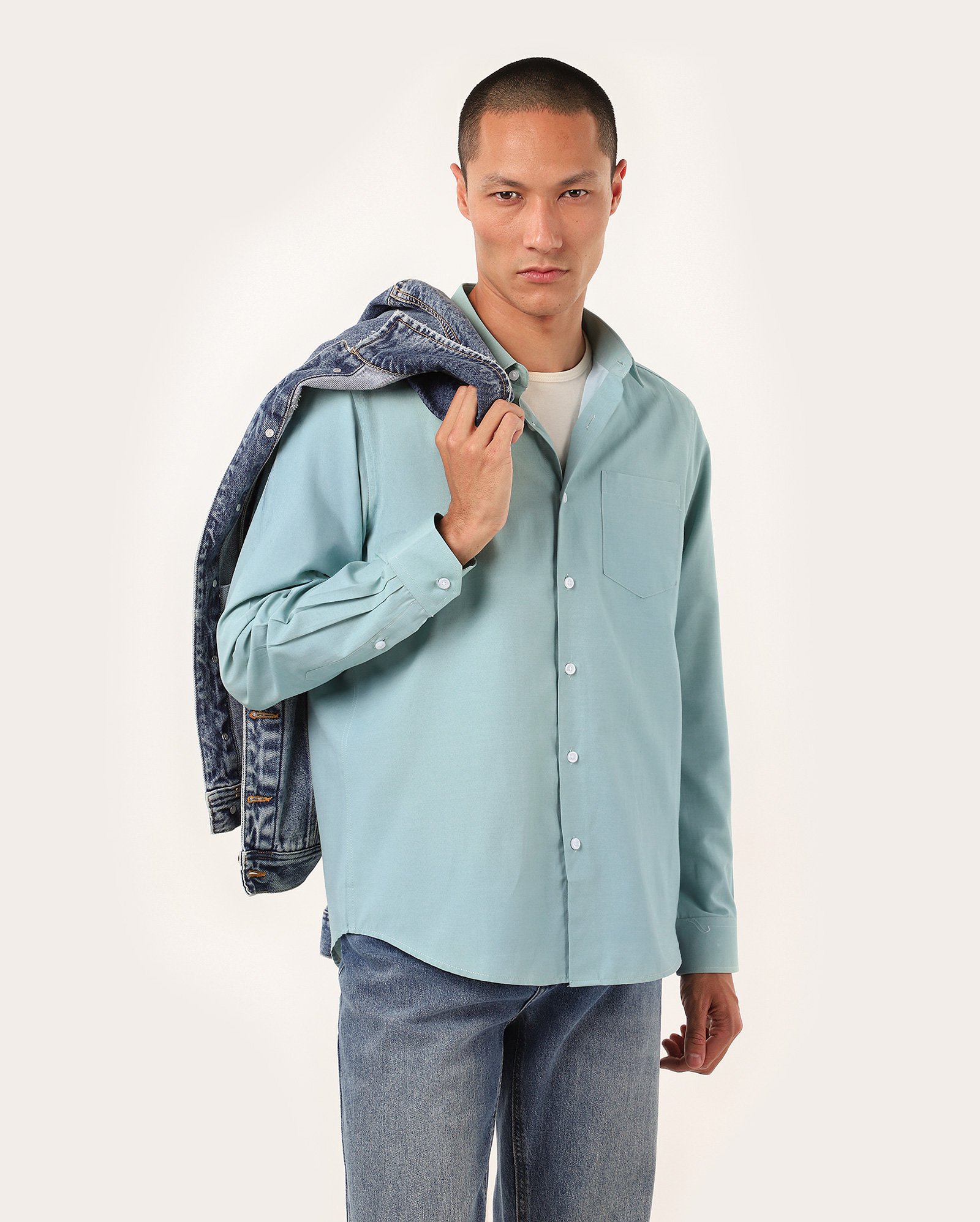 Camisa social masculina regular manga longa com bolso - Azul Mescla Claro | Riachuelo