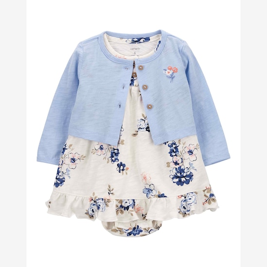 Vestido bebê evasê floral com casaco multicor | Carter's