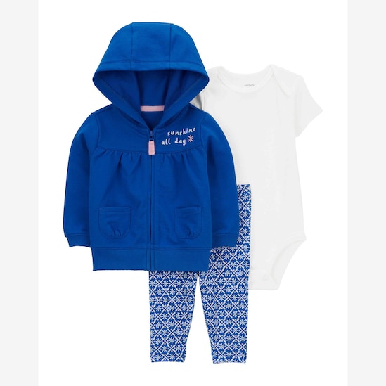 Conjunto longo de moletom bebê 3 peças capuz floral multicor | Carter's