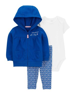 Conjunto longo de moletom bebê 3 peças capuz floral multicor | Carter's