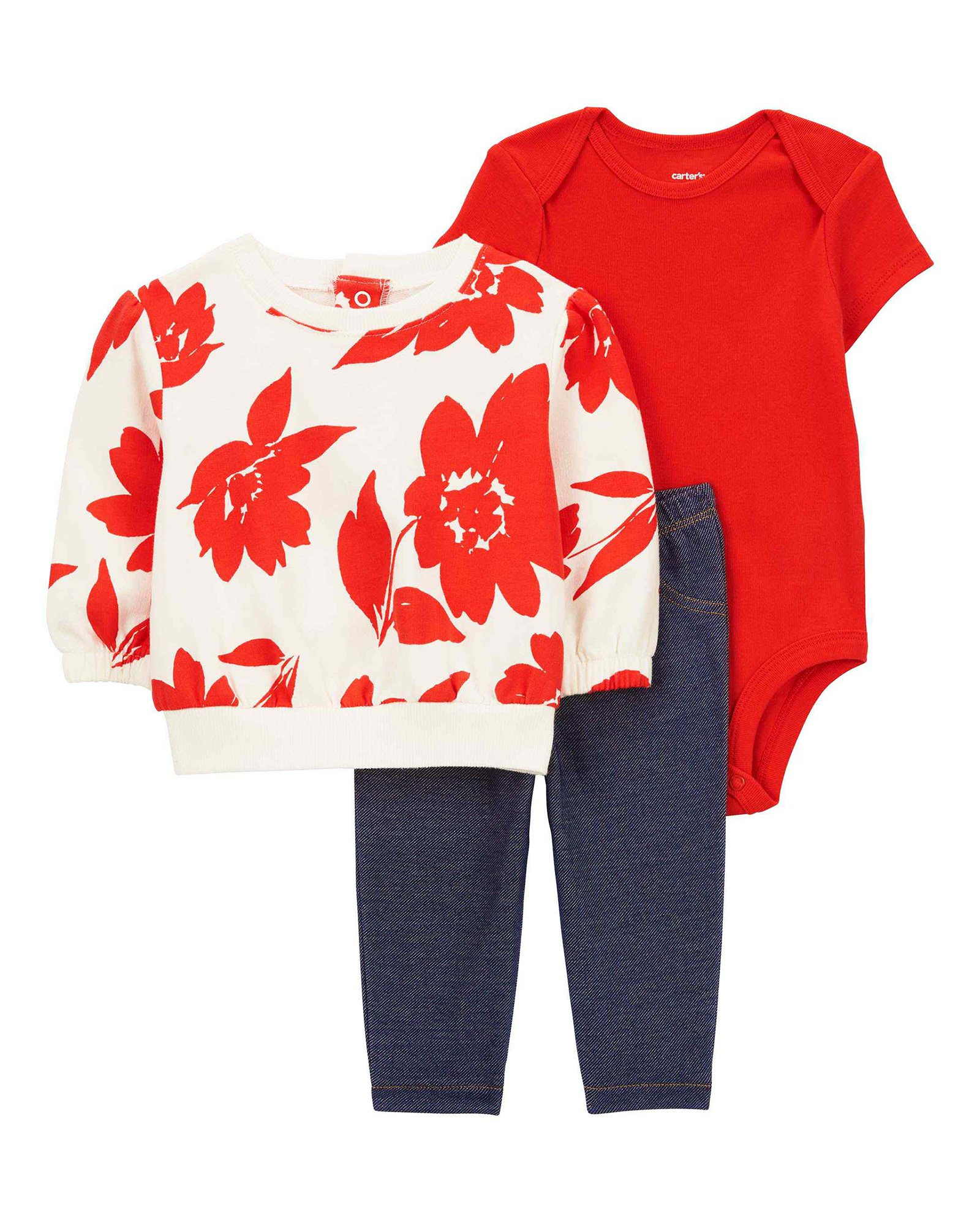 Conjunto longo bebê 3 peças gola canelada floral multicor | Carter's