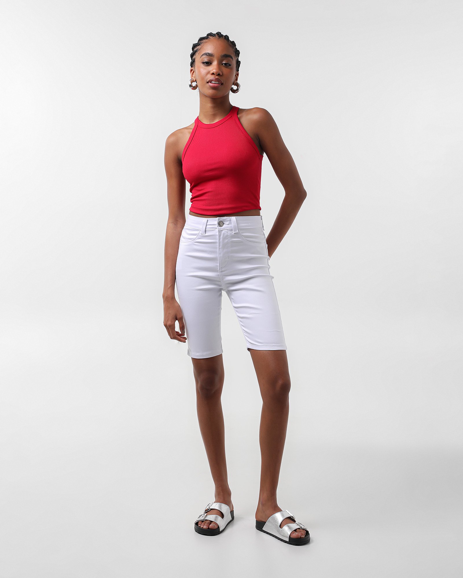 Bermuda sarja feminina ciclista branca | Pool Jeans