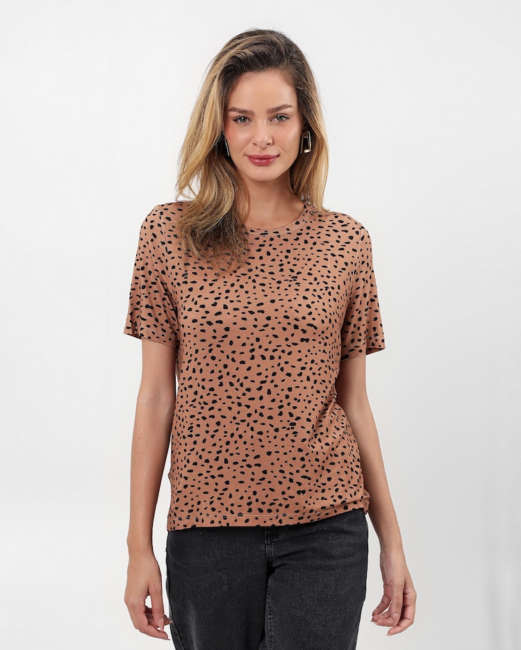Riachuelo Camiseta feminina estampada onça marrom AK by Riachuelo