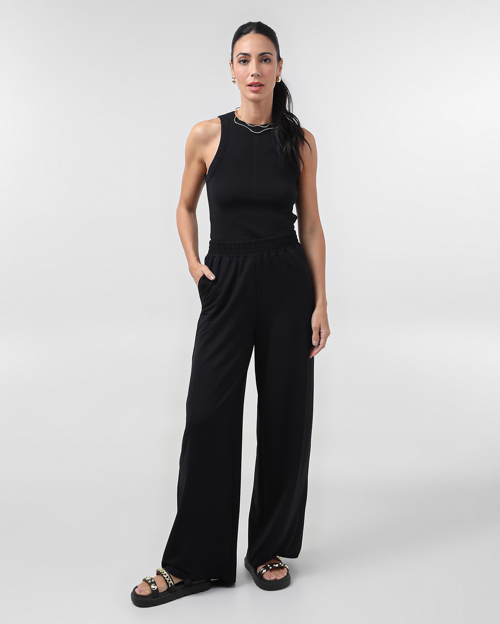 Calça feminina reta ampla Marbella - Preto | AK by Riachuelo