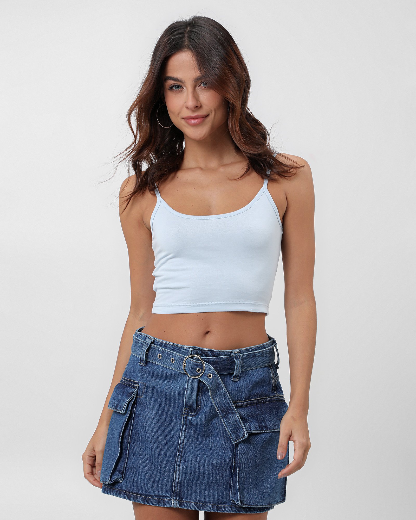 Regata cropped de algodão com decote u - Azul Claro | Pool Basics