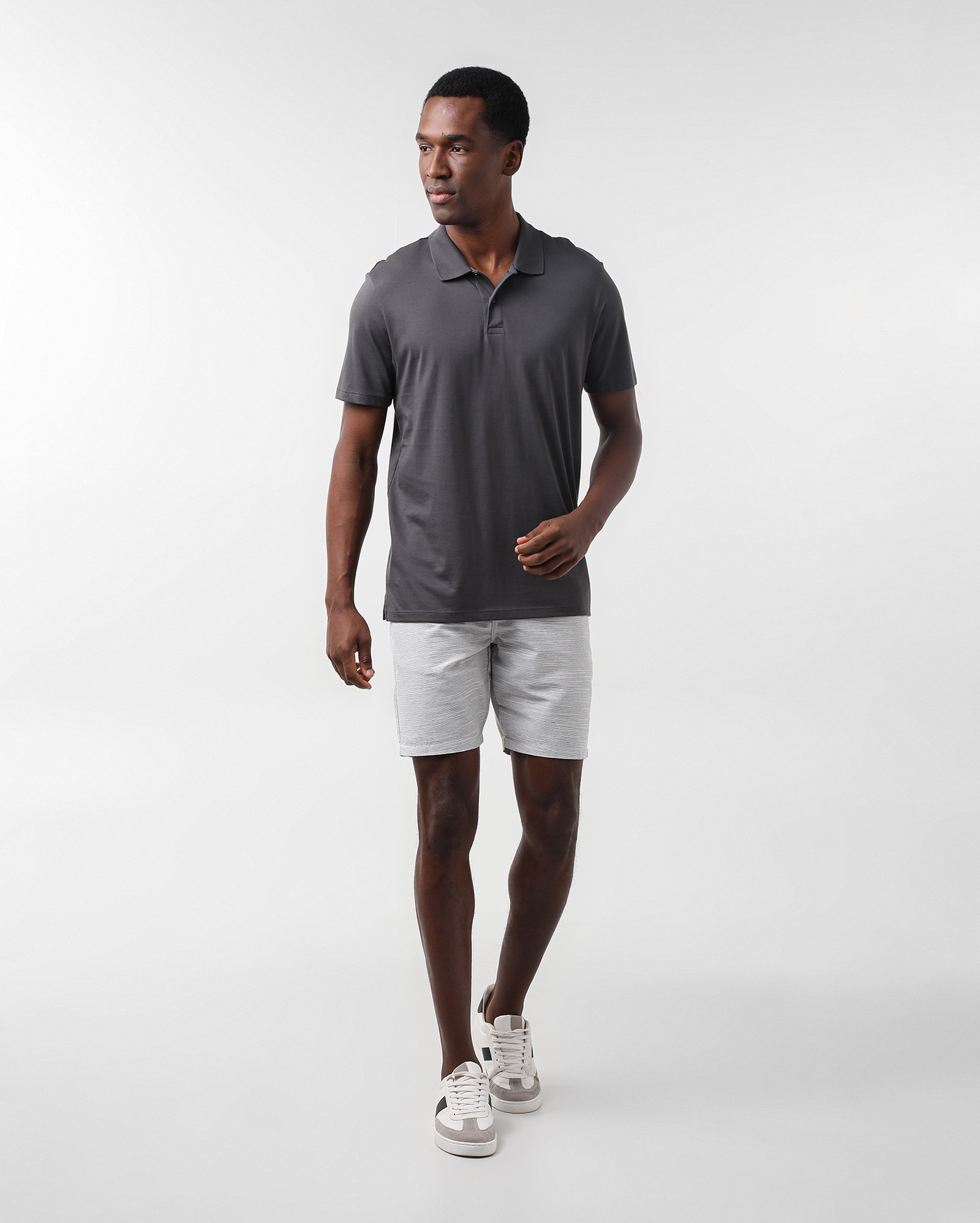 Bermuda sarja masculina chino slim listrada cinza | Pool Jeans