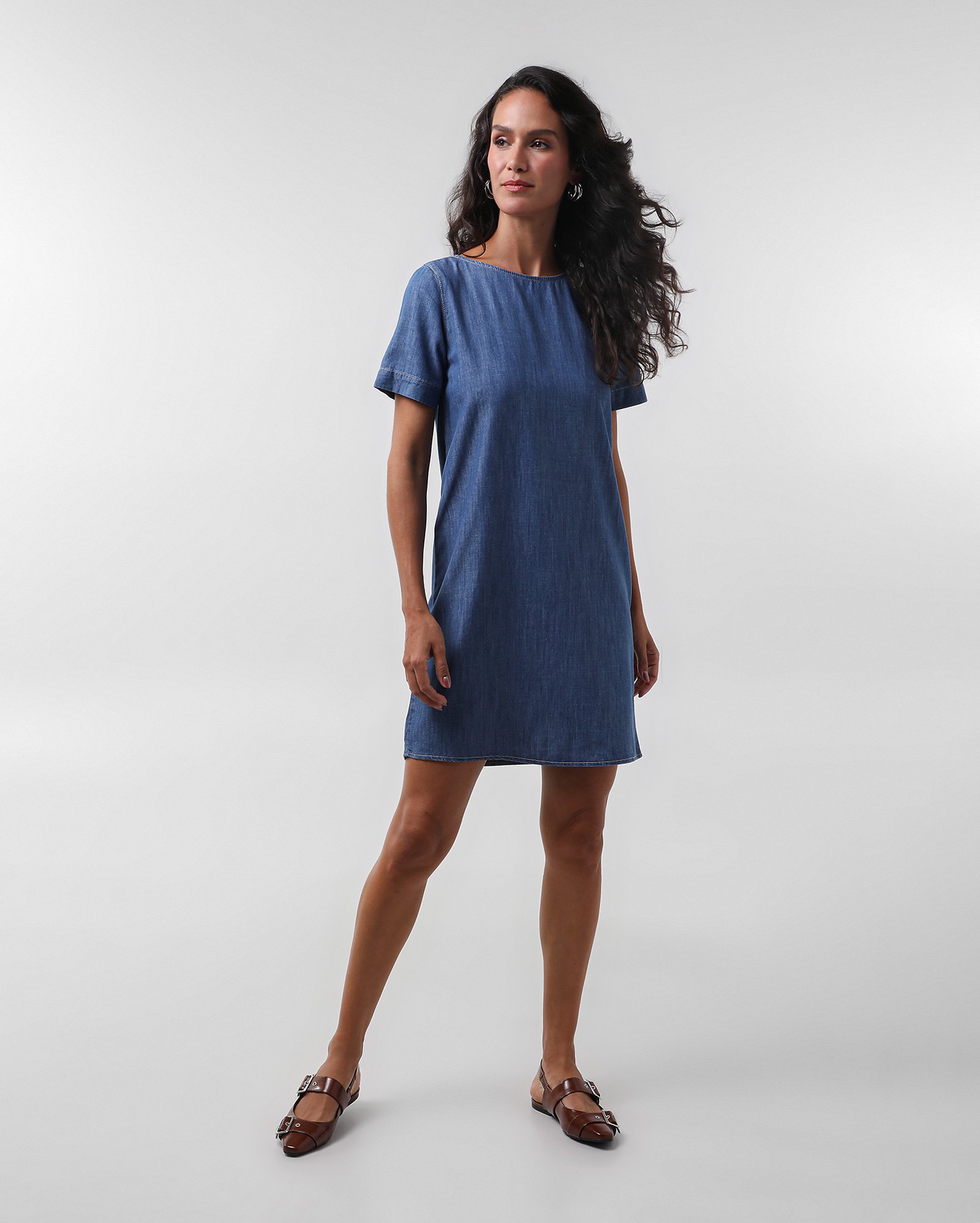Vestido jeans curto reto manga curta | Pool Jeans