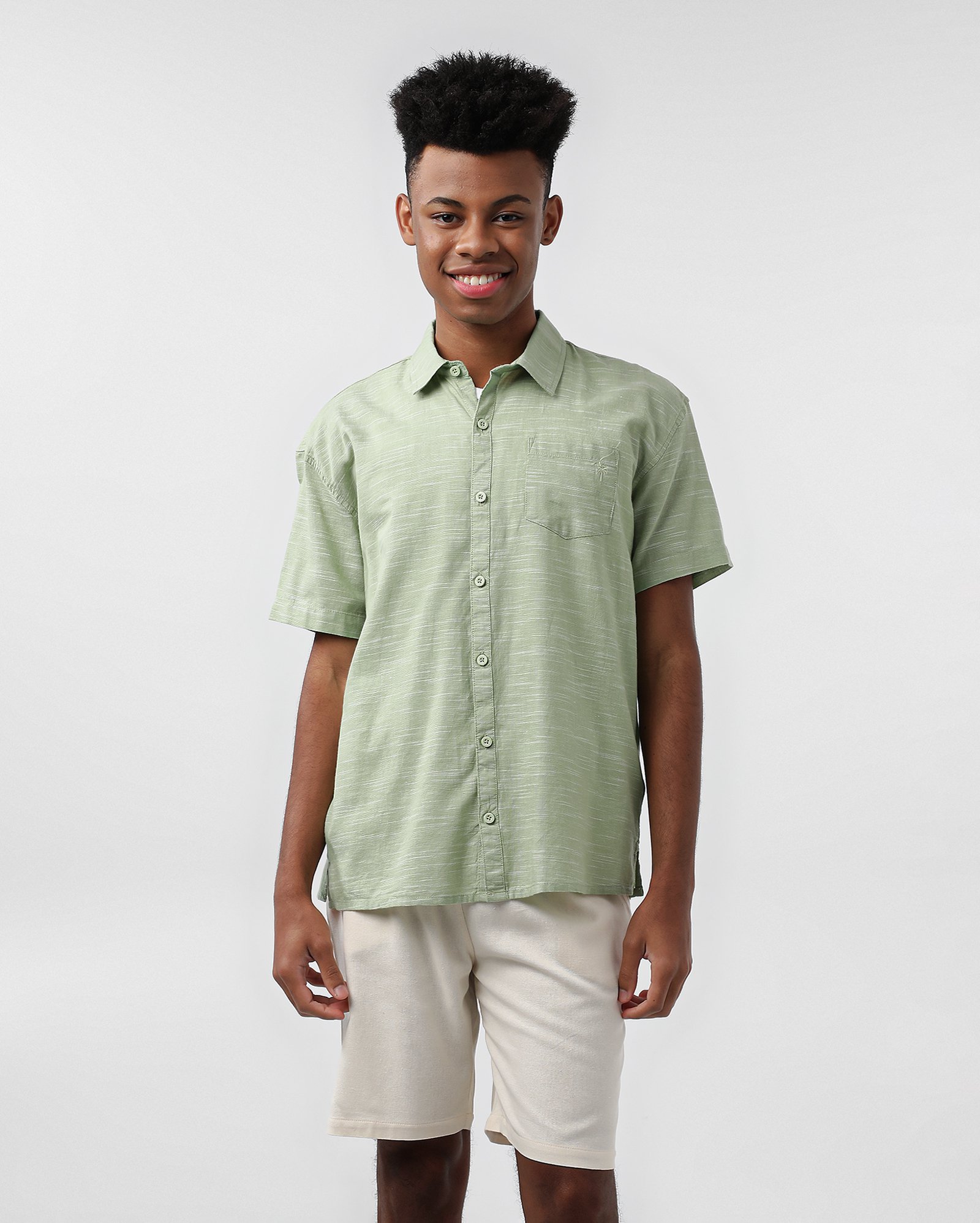 Camisa juvenil em algodão lisa - Verde Claro | Pool