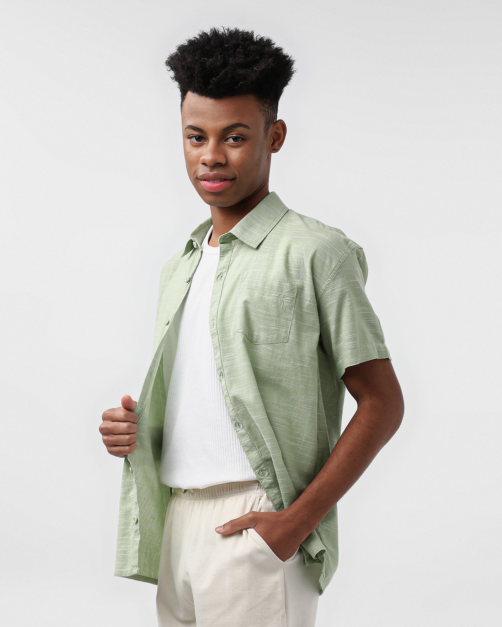 Camisa juvenil em algodão lisa - Verde Claro | Pool