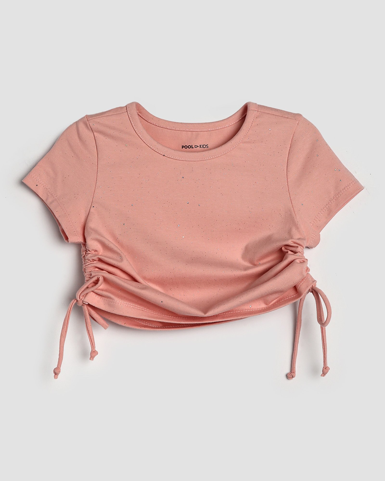 Camiseta cropped infantil ajustável com brilhos 4-10A - Rosa Claro | Pool Kids