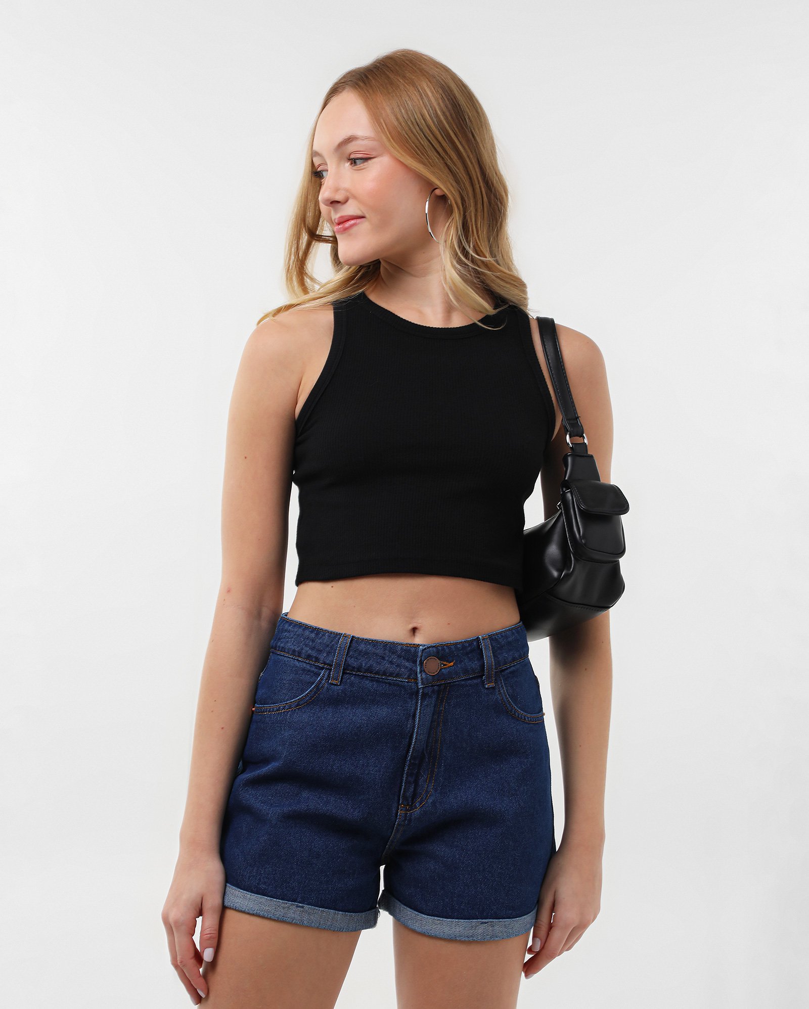 Short jeans juvenil mom barra dobrada - Jeans Clássico Escuro | Pool
