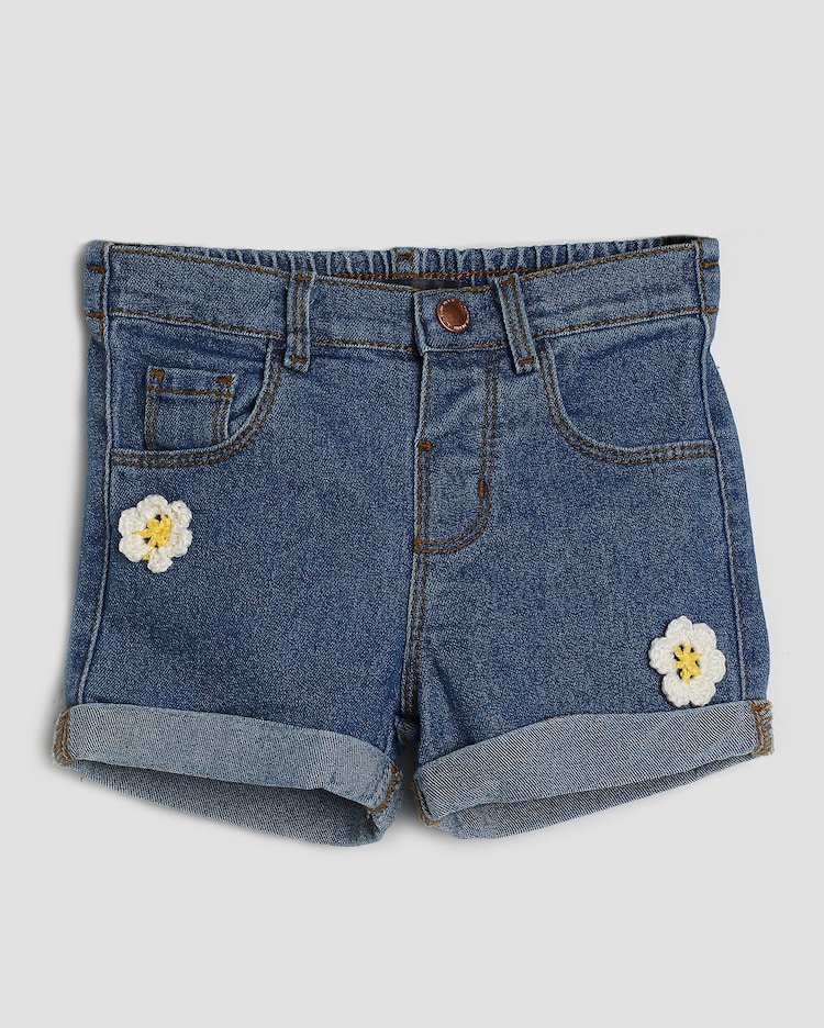 Riachuelo Short jeans infantil florzinha crochê 1-4A denim