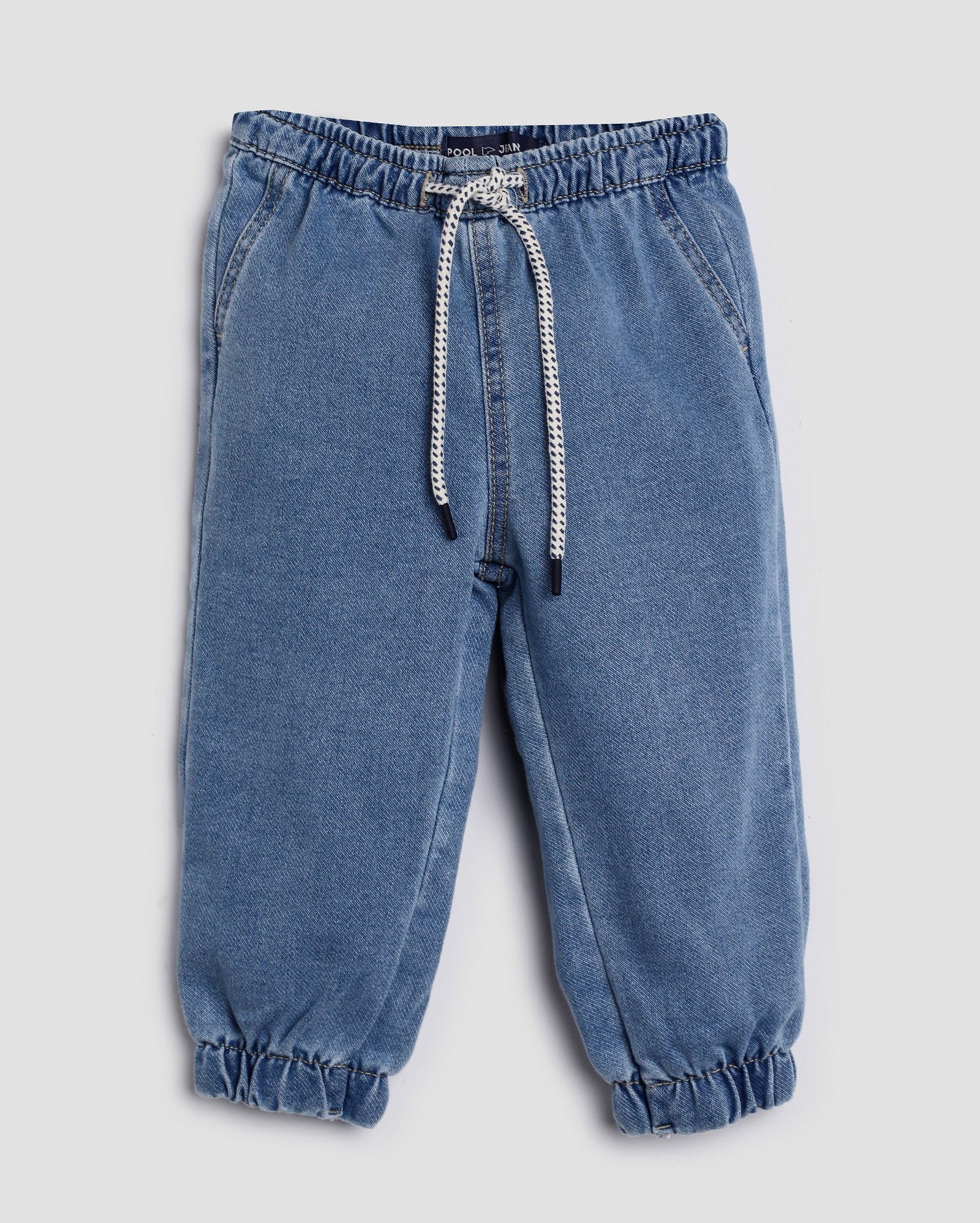 Calça jeans moletom infantil jogger cordão 1-4A denim médio