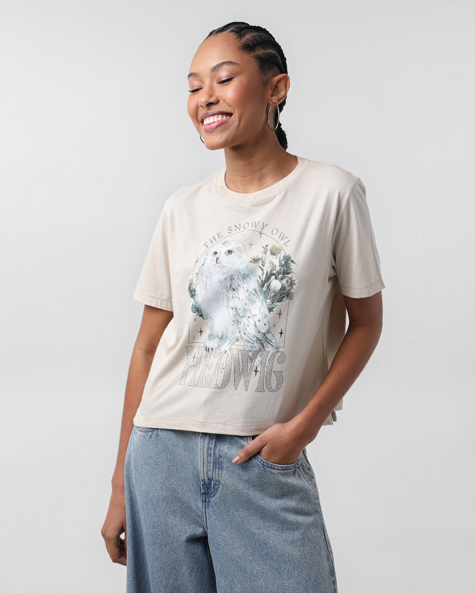 Camiseta Harry Potter Hedwig manga curta bege | FANLAB
