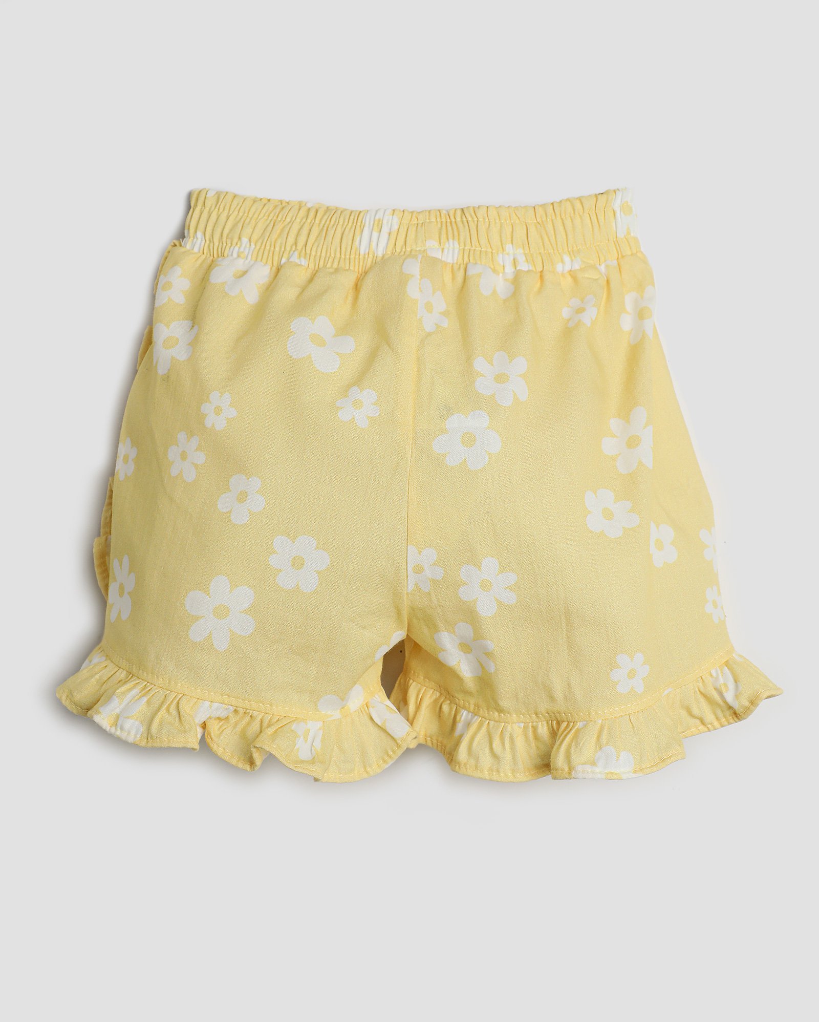 Short bebê clochard flores com babados amarelo | Baby Way