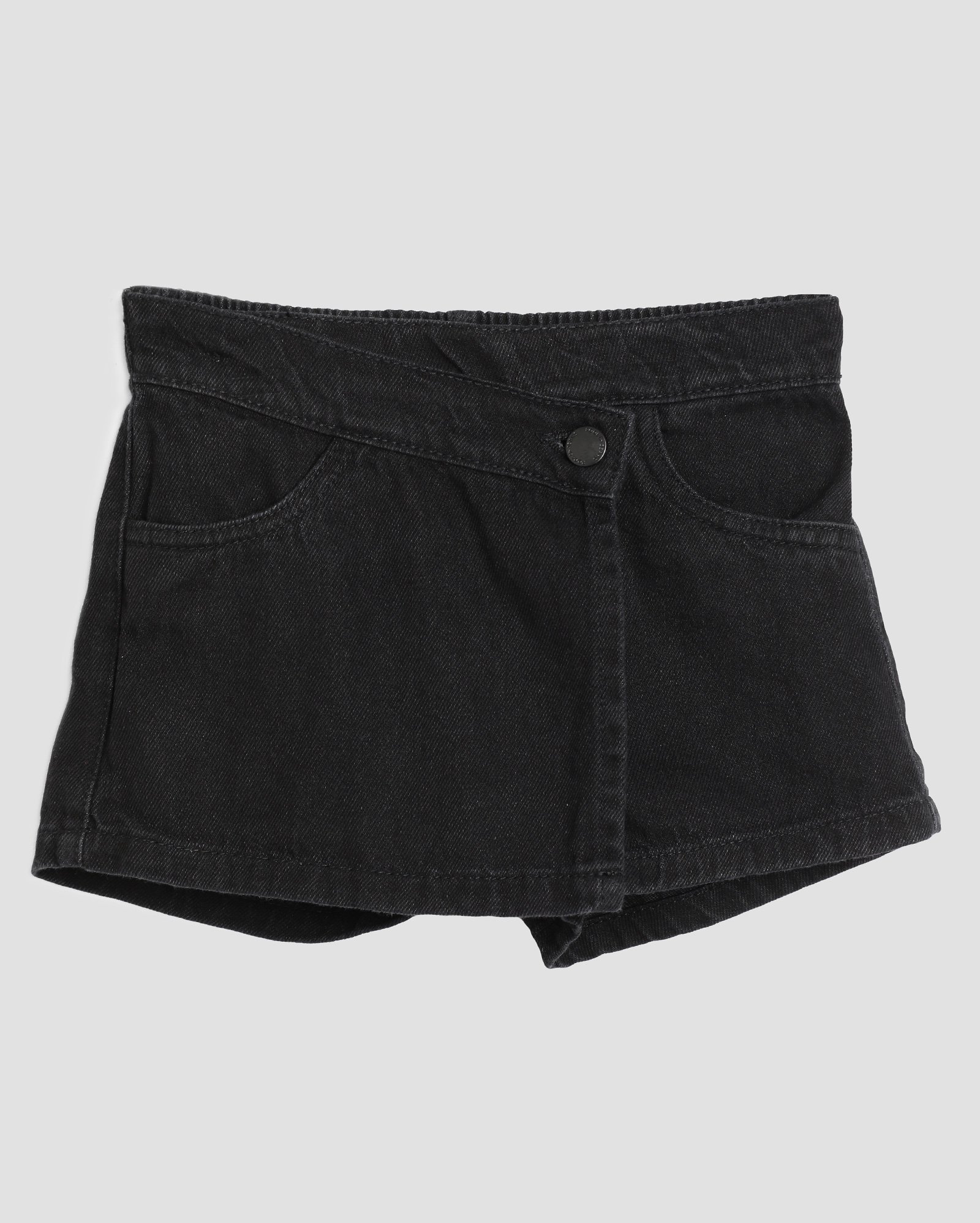 Short-saia jeans infantil transpassado 4-10A - Jeans Black Escuro | Pool Kids