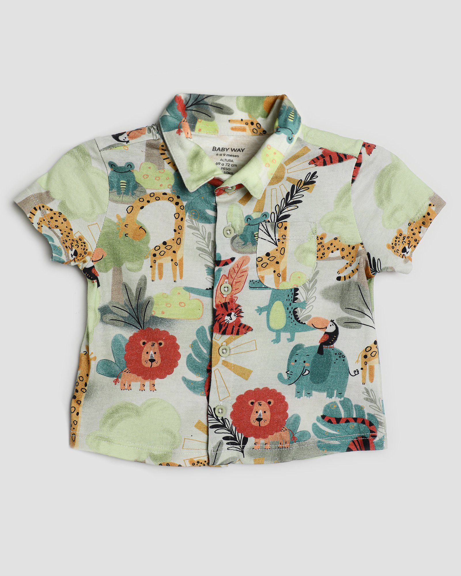 Camisa bebê bichinhos com bolso branca | Baby Way