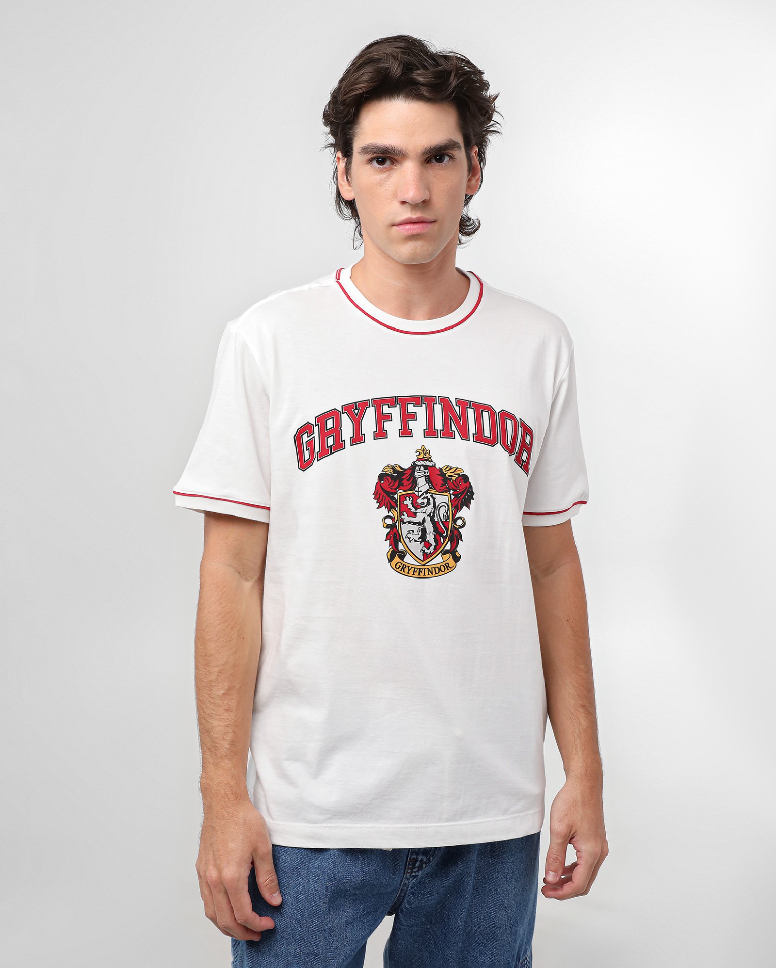 Camiseta masculina manga curta Grifinória branca | Harry Potter