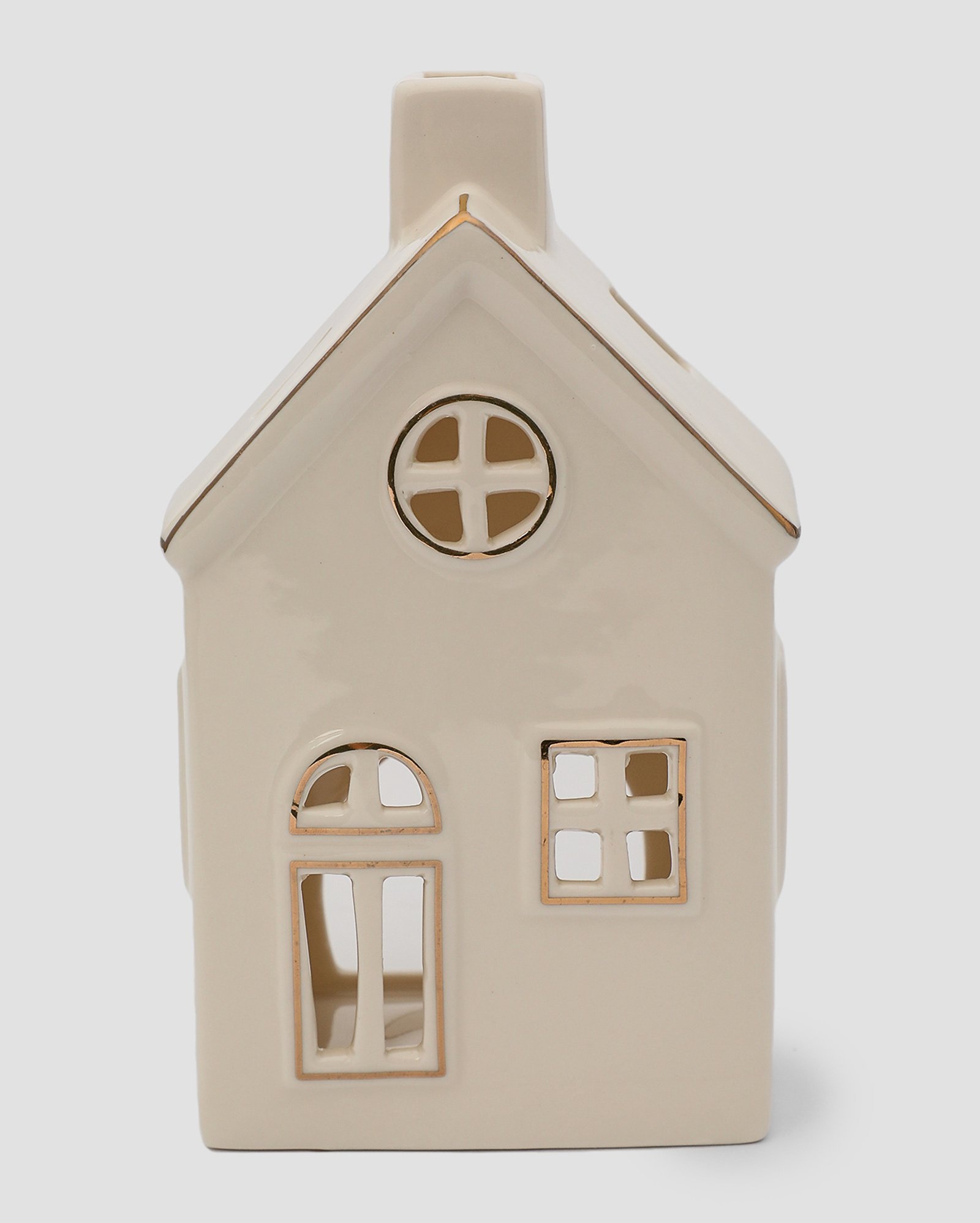 Porta-vela de cerâmica casinha natalina 17cm branco | Casa Riachuelo